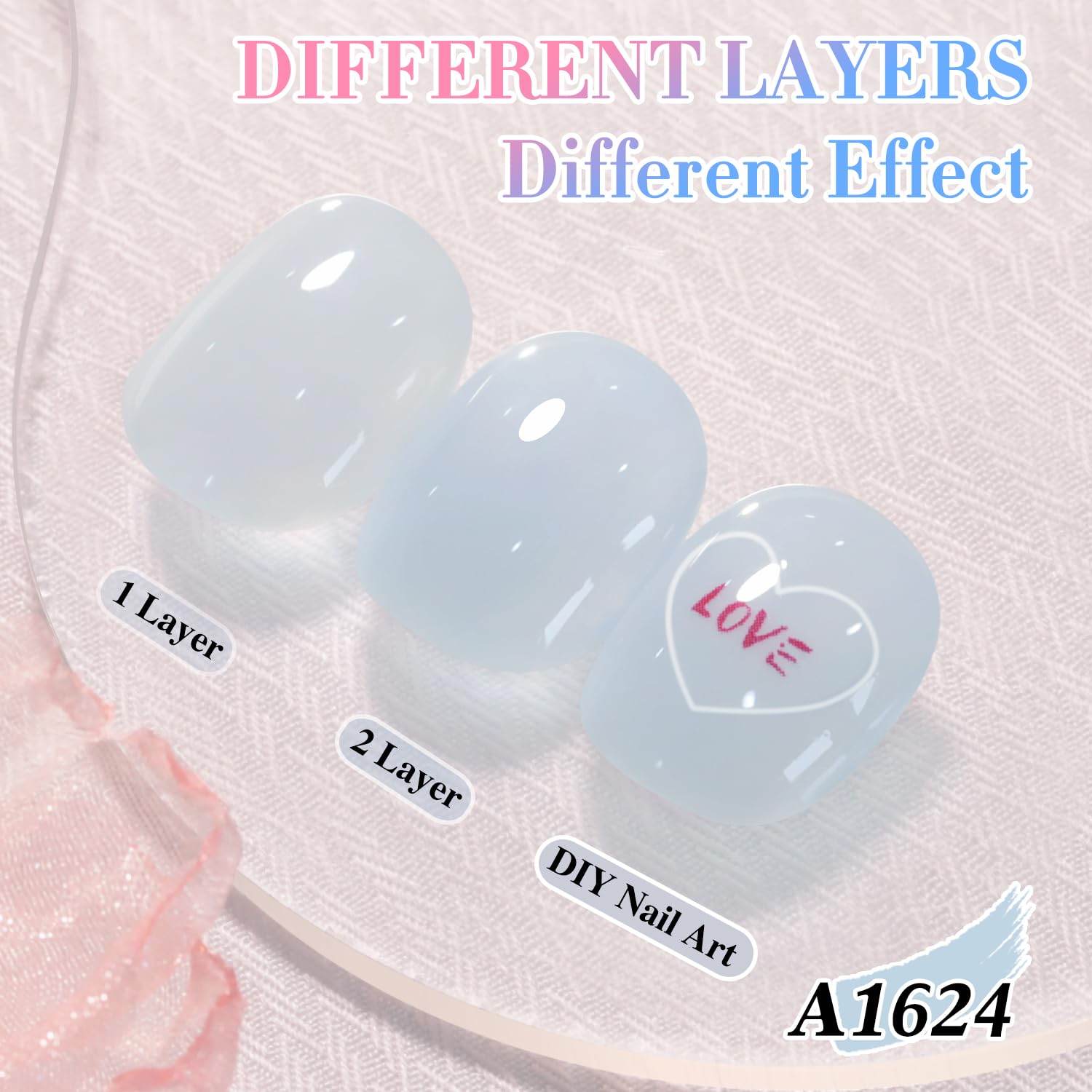 Double Rhythm 0.50 OZ Translucent Gel Polish Same Color Same Bottle Sheer Pastel Neutral Natural Milky 15 ML Jelly UV Nail Art DIY at Home (Blue-A1624)