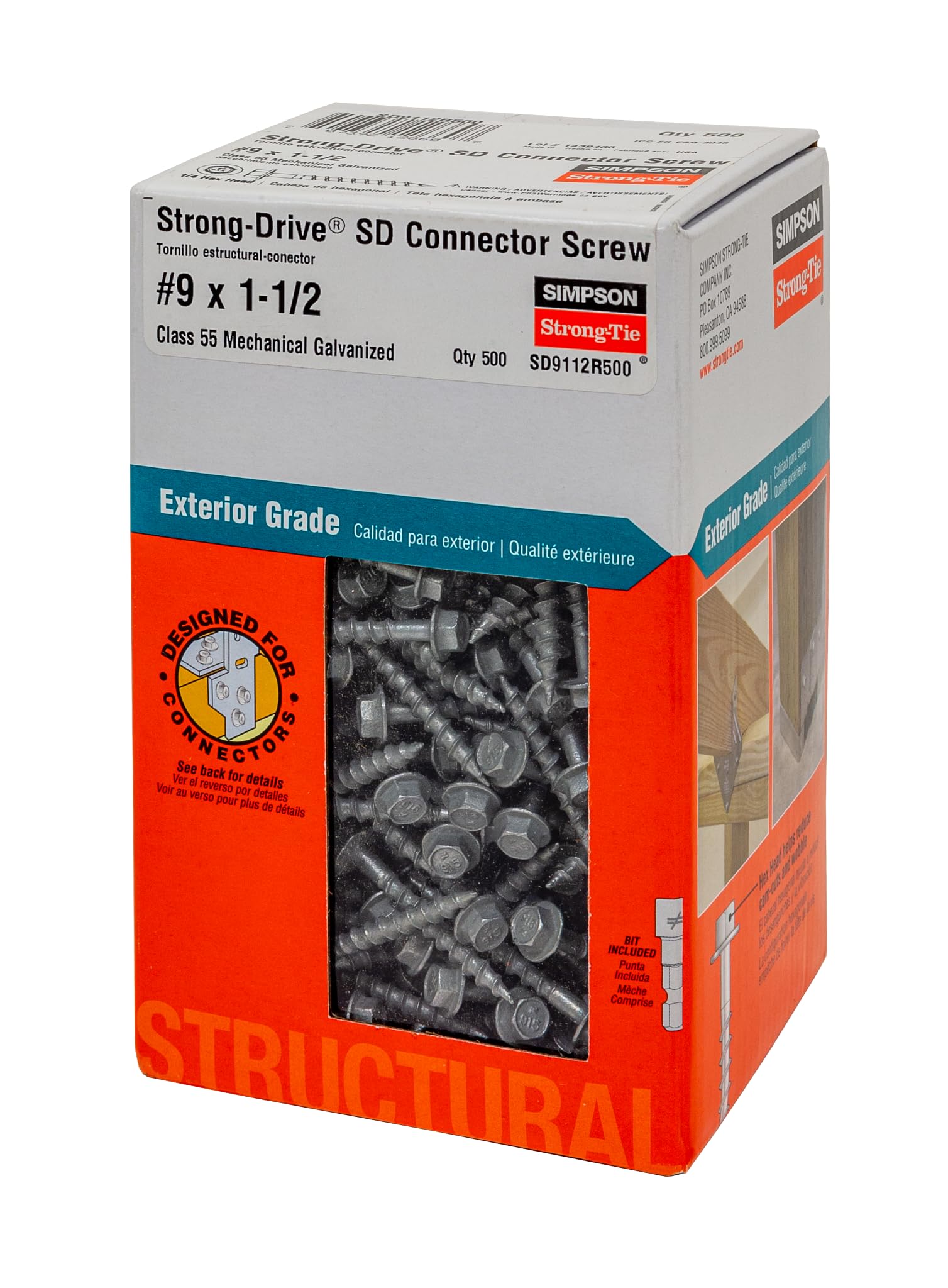 Simpson Strong-Tie SD9112R500 Strong-Drive SD Connector Screw #9 x 1-1/2 in. 1/4-Hex Drive, Mech. Galv. (500-Qty)