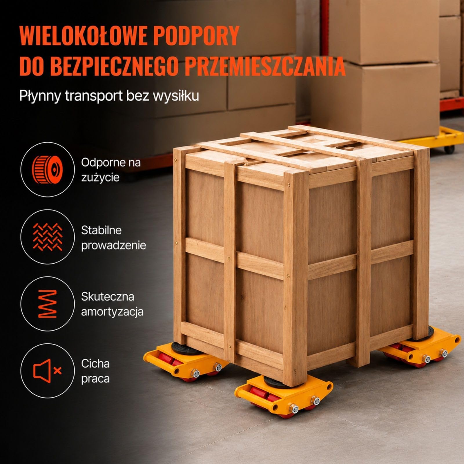 Rolki transportowe ze stali węglowej z 4 kołami PU i obrotową płytą do transportu mebli