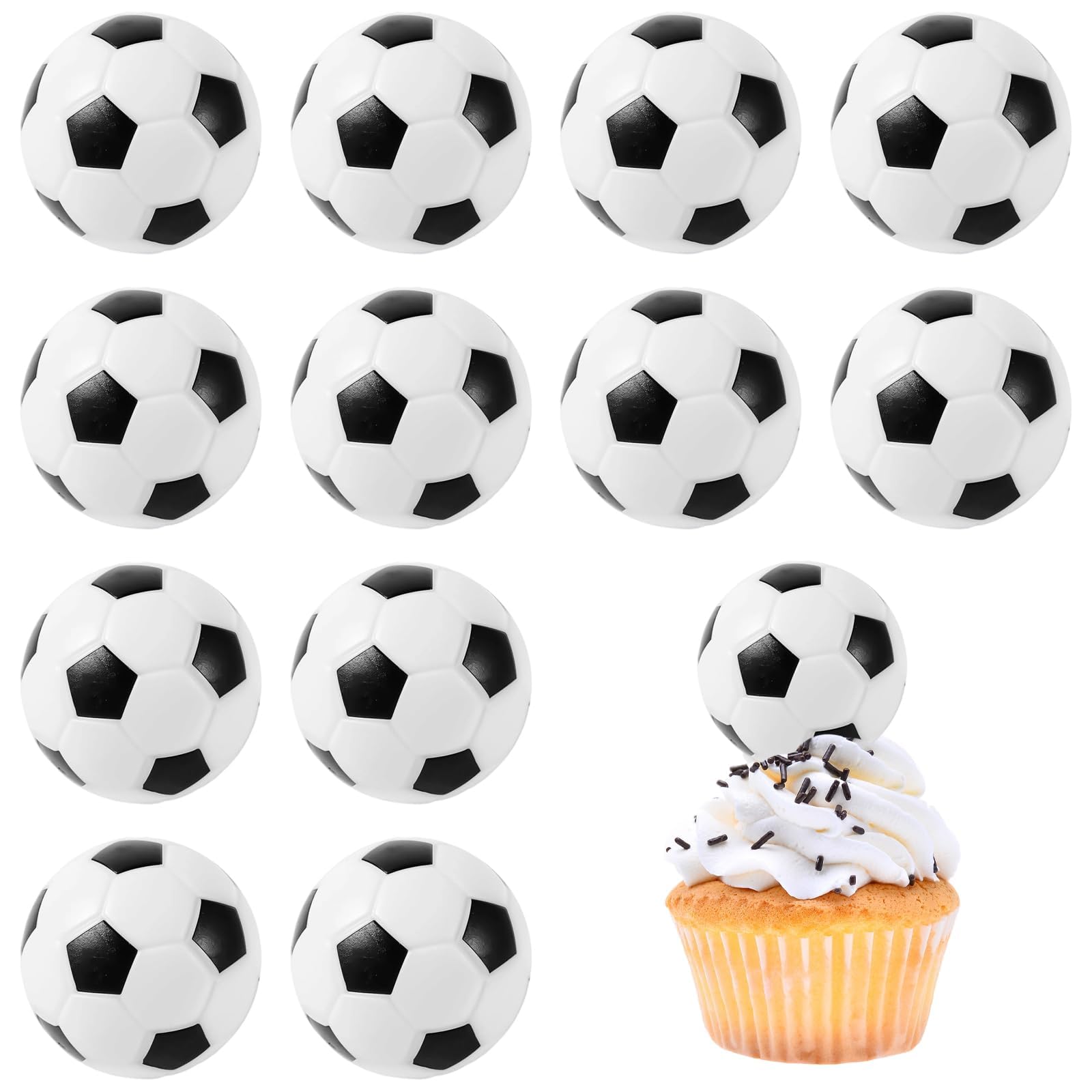 12pcs Football Cake Decorations, Football Cake Topper, Football Cupcake Toppers, 3D Soccer Ball Design