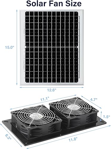 Miniatura 5 de Kit de ventilador alimentado por panel solar para invernadero, panel solar de 20 W + ventilador de escape doble de alta velocidad de 3500 RPM para