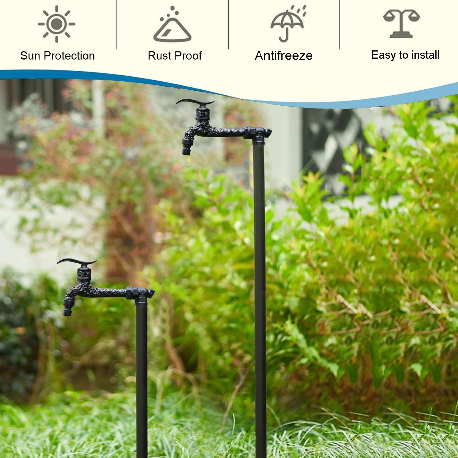 Genérico Columna de Agua Vertical cilíndrica para jardín - Dispensador de Agua anticongelante para Exteriores de 100 cm con Grifo de latón para Plantas, hidrante Negro, Jardines y Patio