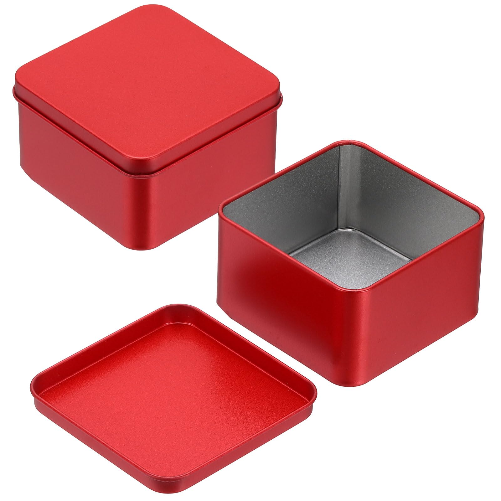 sourcing map 2Pcs Metal Tin Box, 3.1x1.8 Square Empty Tinplate Containers with Lid Portable Storage Box Candy Jars for Valentine's Day, Candle Jewelry Craft Storage Home Organizer, Red