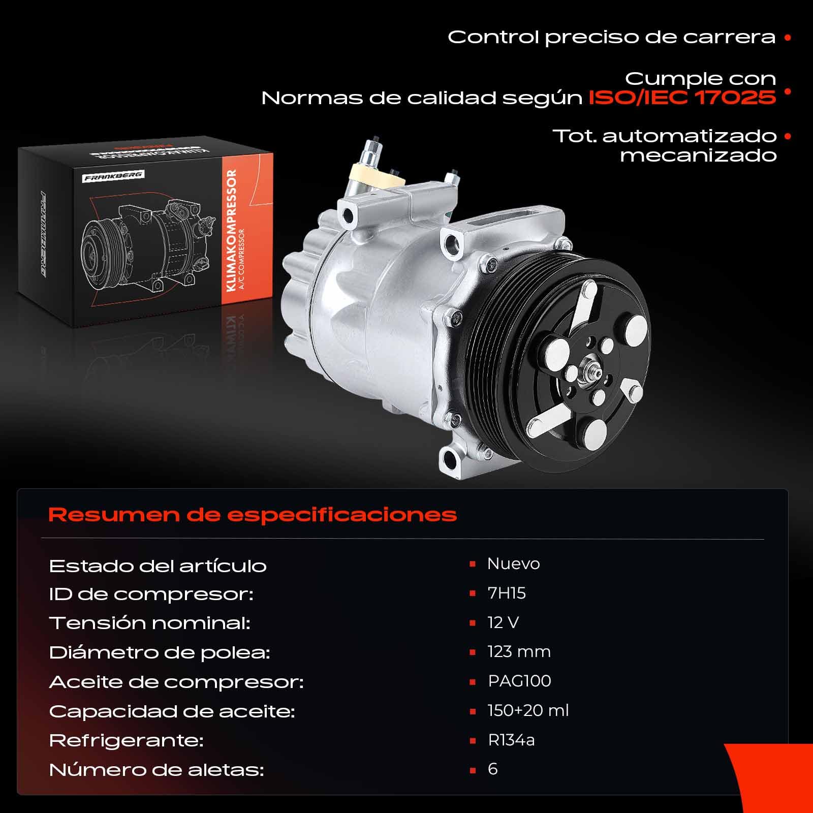 Frankberg Compresor de aire acondicionado con embrague, gasolina,