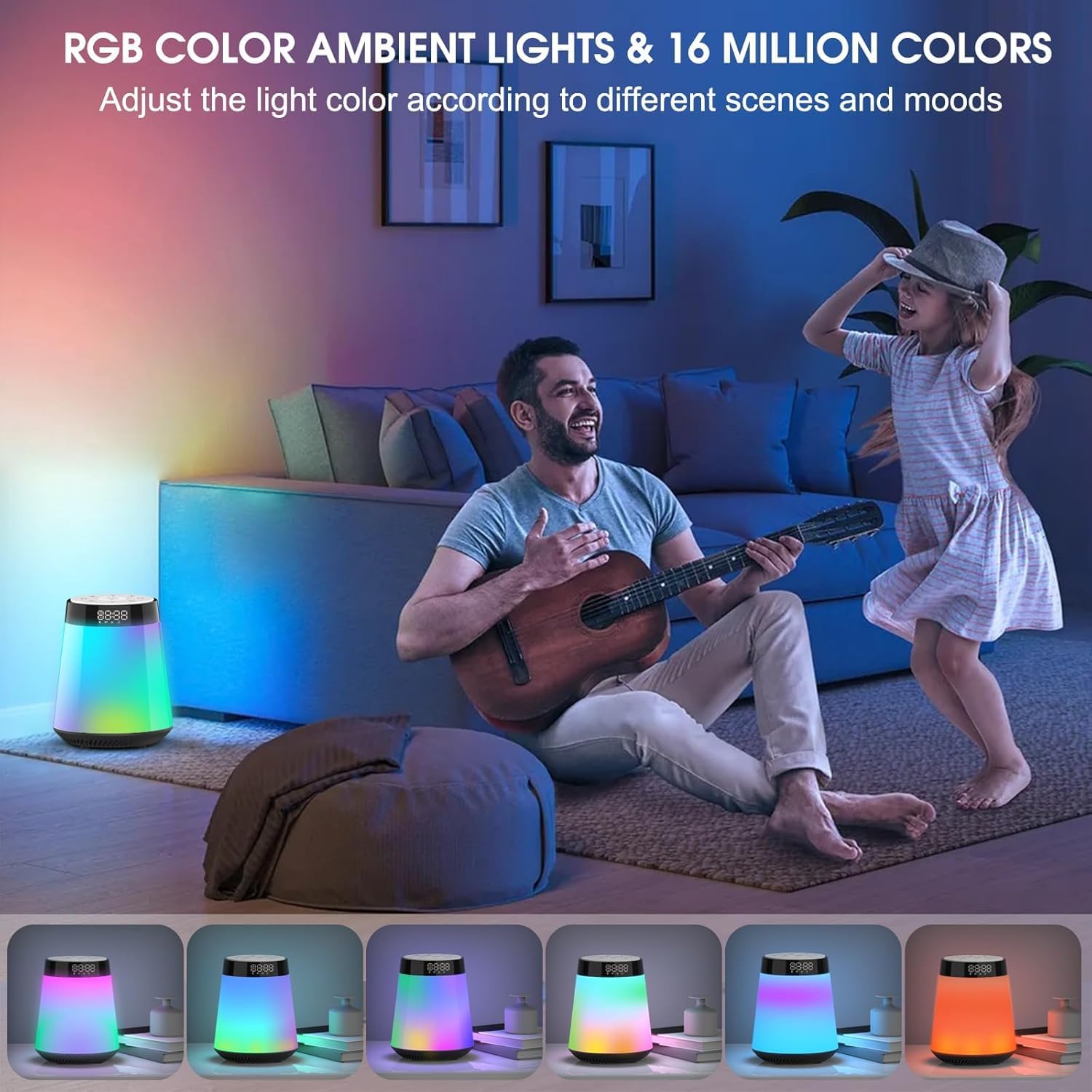 Réveil Lumière Bluetooth, Reveil Simulateur d'aube, Eveil Matin Lumineux Lampe de Chevet Multicolore, Snooze, 30 Sons pour l'Aide au Sommeil Machine Sonore avec Veilleuse, Cadeaux Pour Garçon Fille