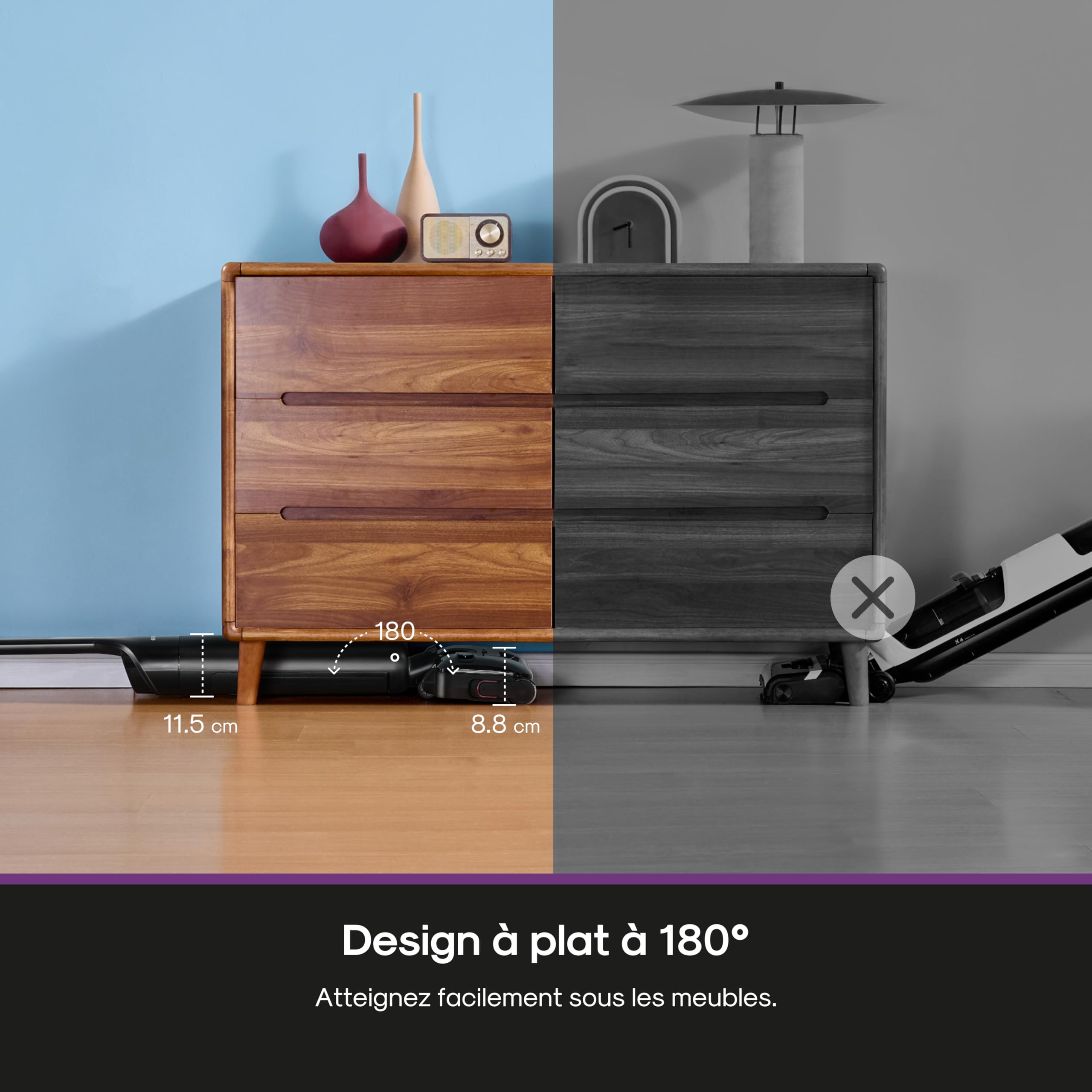EUREKA FloorShine 460 Aspirateur Laveur Inclinaison à Plat 180° Hauteur 11,5 cm, Nettoyage Bords, Auto Séchage, 30 min Autonomie, Aspirateur Laveur Eau et Poussière, Grands Réservoirs, Anti-Emmêlement