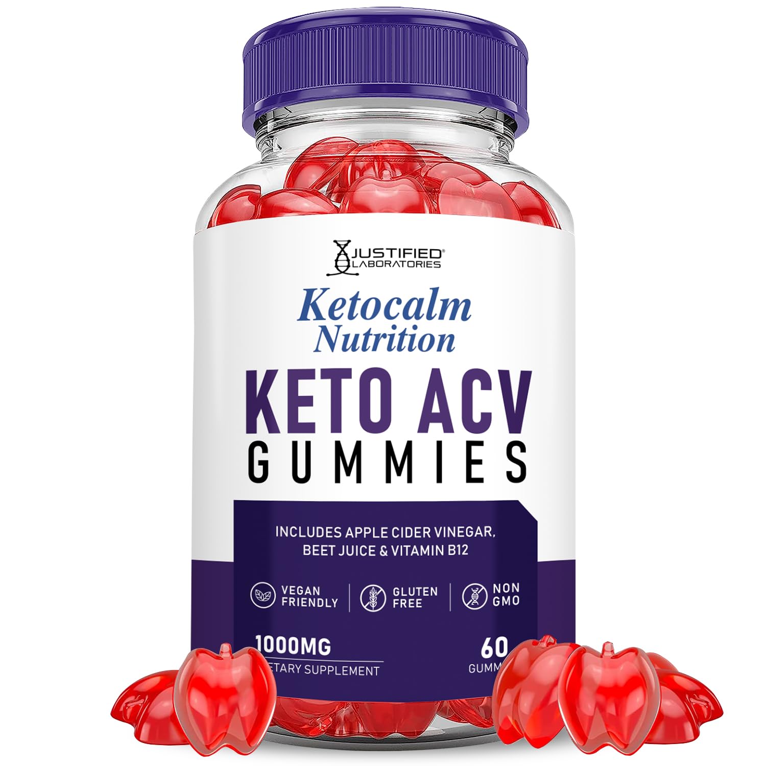 Justified Laboratories Ketocalm Nutrition Keto ACV Apple Cider Vinegar Formulated with Pomegranate Beet Juice Powder B12 Vegan Non GMO 60 Gummies