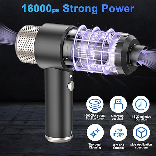 Miniatura 3 de Aspiradora de mano para automóvil, aspiradora ligera con boquilla múltiple, potente succión de 16000 Pa con luz LED, filtro doble, mini aspiradora