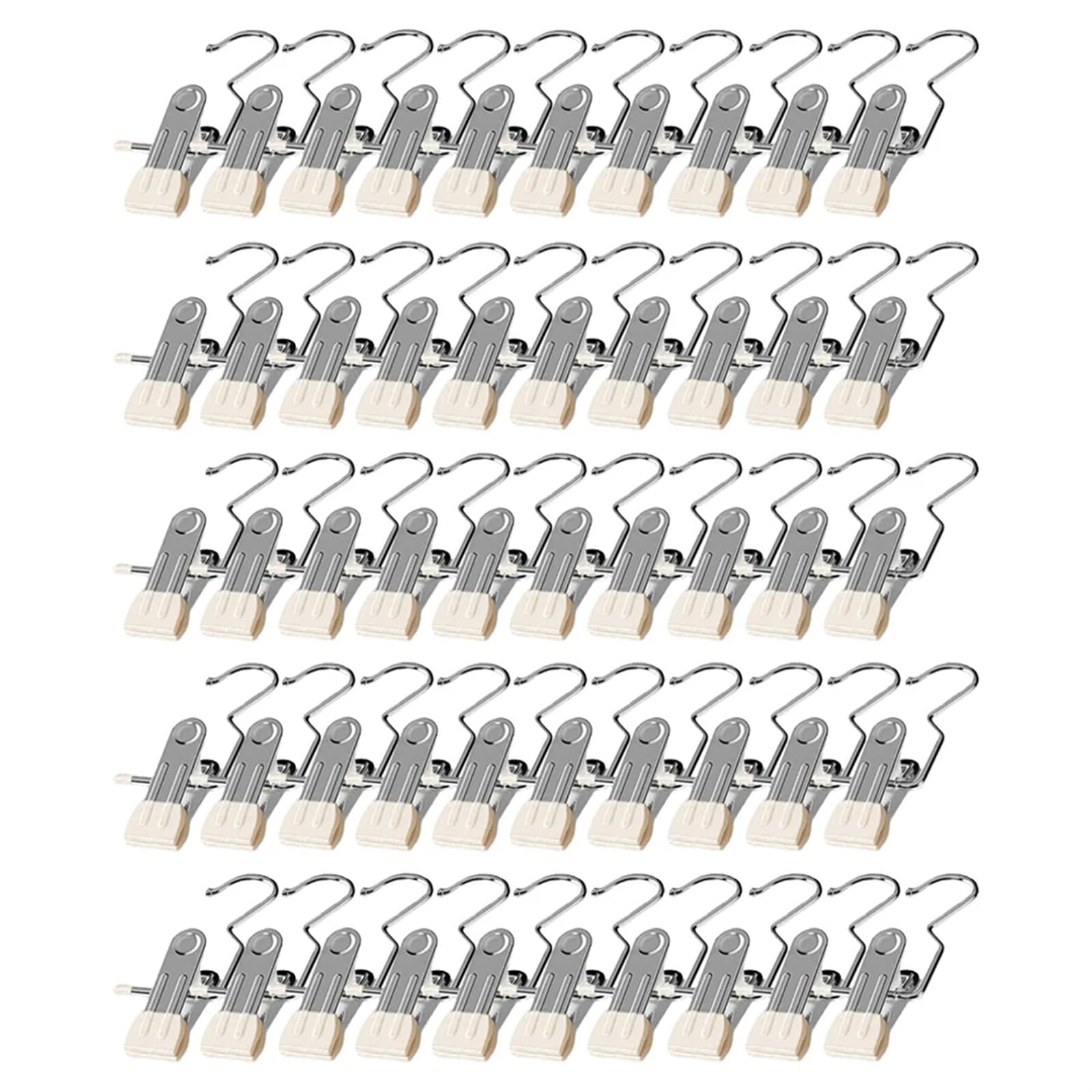 Klamerki do bielizny na sznurku do prania Klamerki do bielizny ze stali nierdzewnej z haczykami do wieszania ubrań(White,50pcs)
