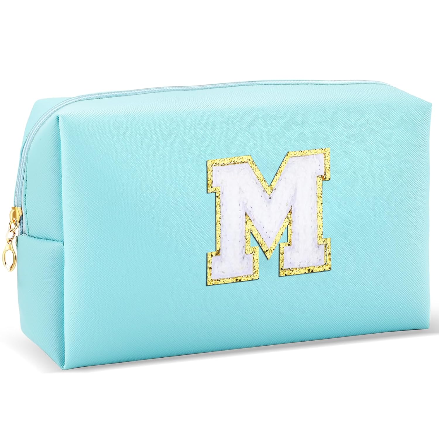 Gifts for Girls Initial Makeup Bag Personalized Cosmetic Bag with Zipper Cute Travel Toiletry Bag Waterproof PU Preppy