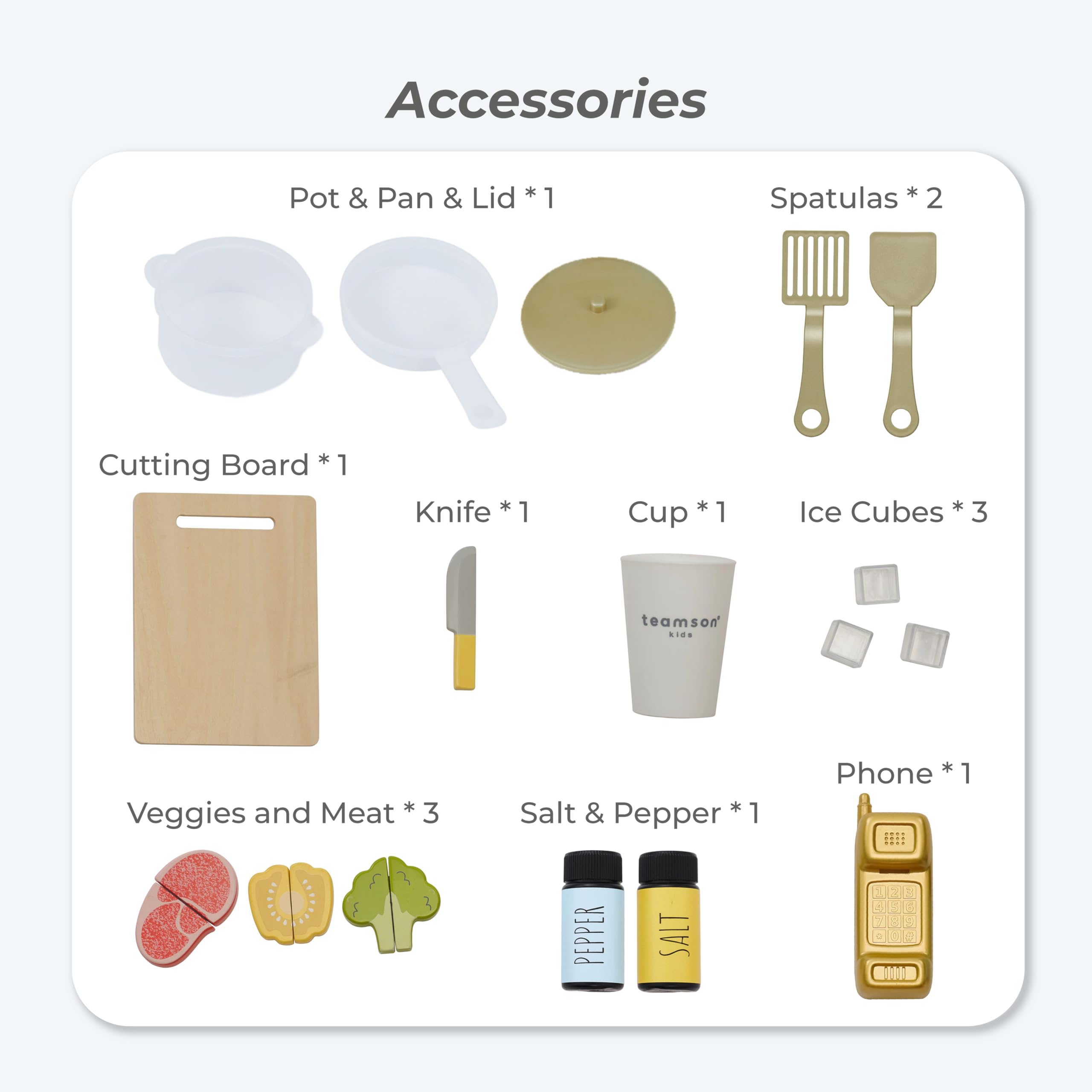 Teamson Kids Little Chef Hampton - Set da cucina in legno con erogatore di ghiaccio, lavandino, manopole per piano cottura, contenitore e 17 accessori inclusi per i più piccoli