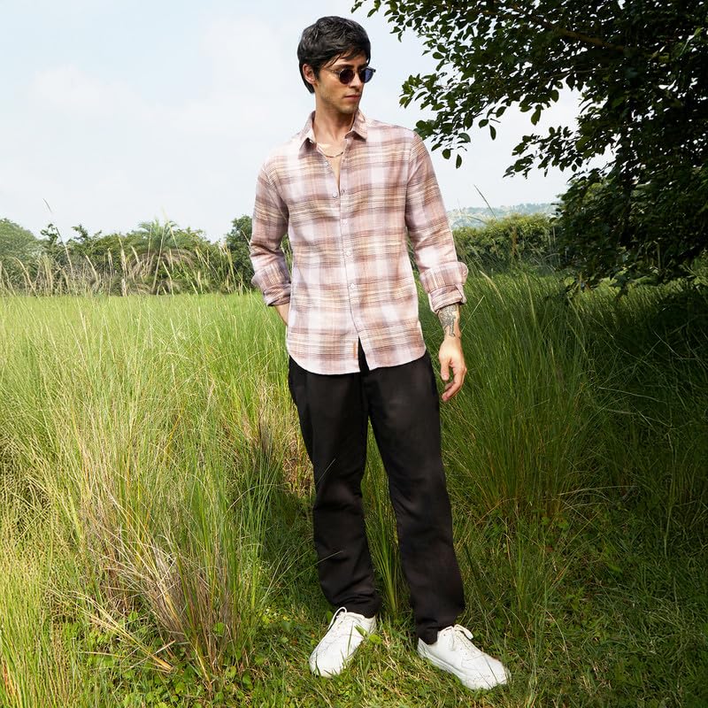 Image of CAHOOT Men's Bisque Shirt Casual Wear | Spread Collar | Long Sleeve | Button Closure | Shirt Crafted with Comfort Fit for Everyday Wear