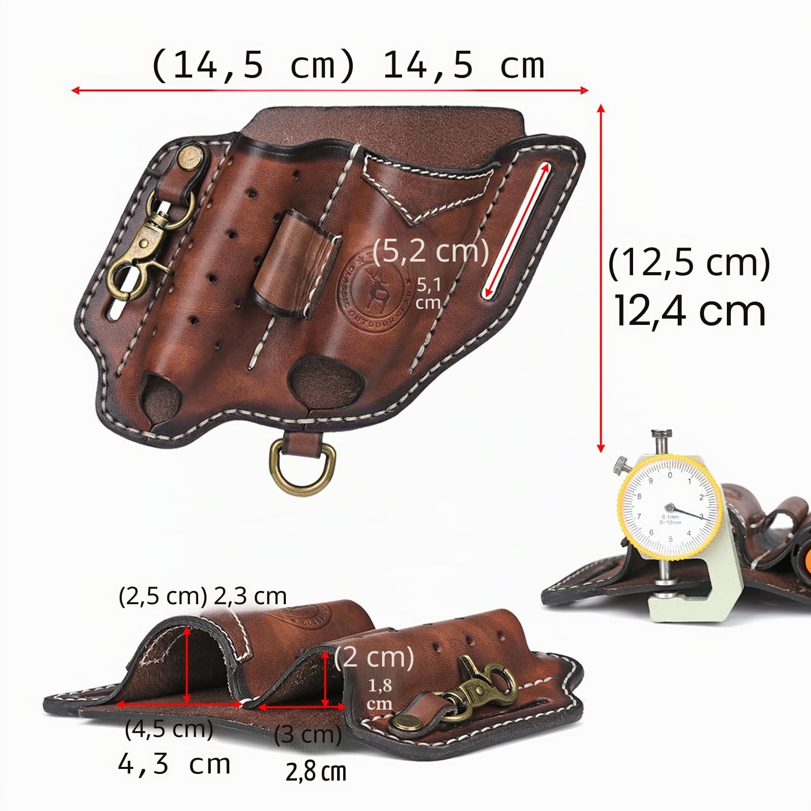 Tourbon Étui multifonction pour ceinture en cuir EDC Organiseur de poche avec porte-clés et étui de lampe de poche