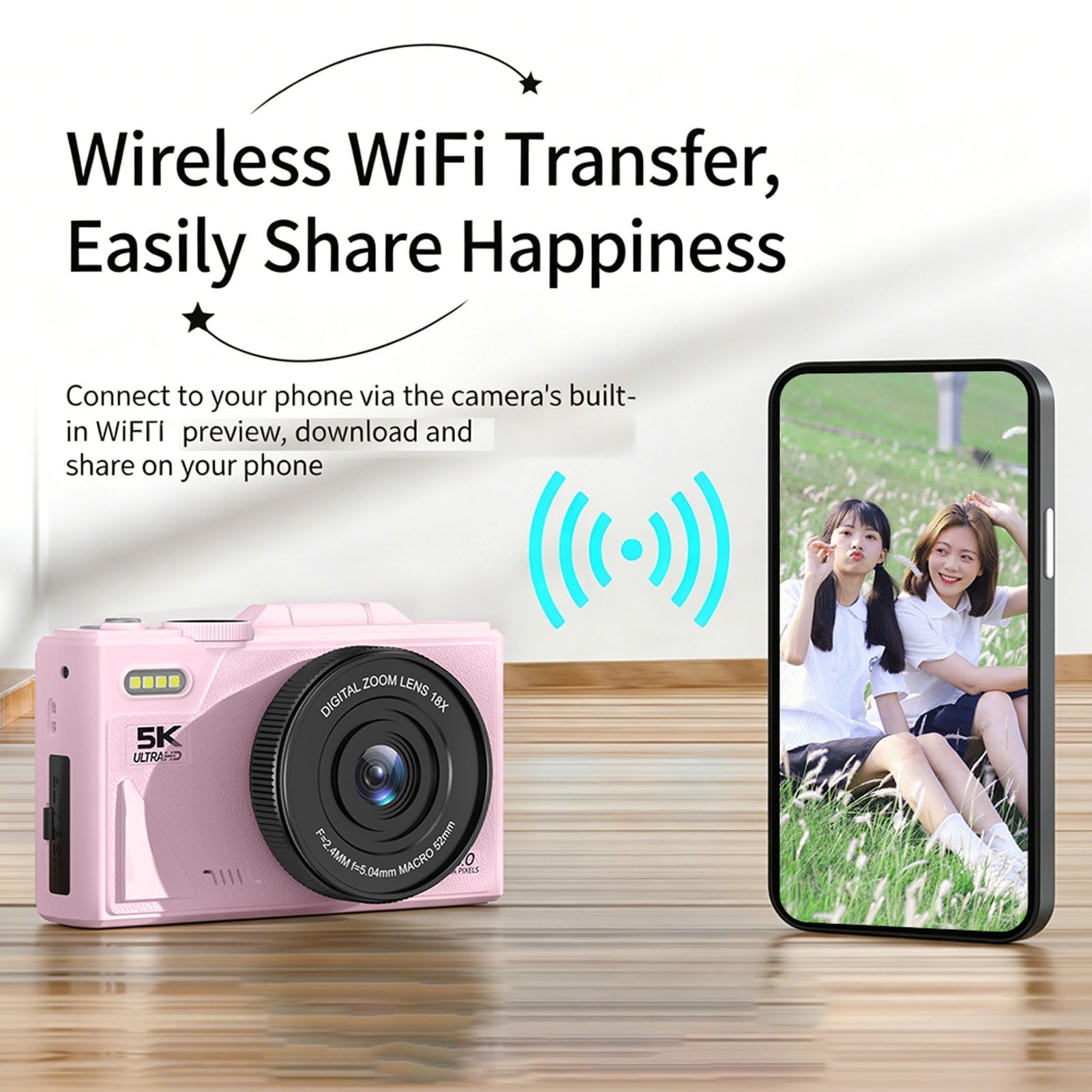 Fotocamera Digitale 5K 80MP, Zoom Digitale 18X, Schermo Flip Antivibrazione da 3", Supporta Pausa Video Time Lapse Rallentatore, Fotocamera Vlogging Ricaricabile per Adolescenti