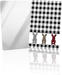 OComster Easter Bunny Compact Mirror Bulk 4 Pack Card Mirror, Black White Checkered Buffalo Plaid Small Compact Mirror for Purse, Rectangular Handheld Pocket Makeup Mirror