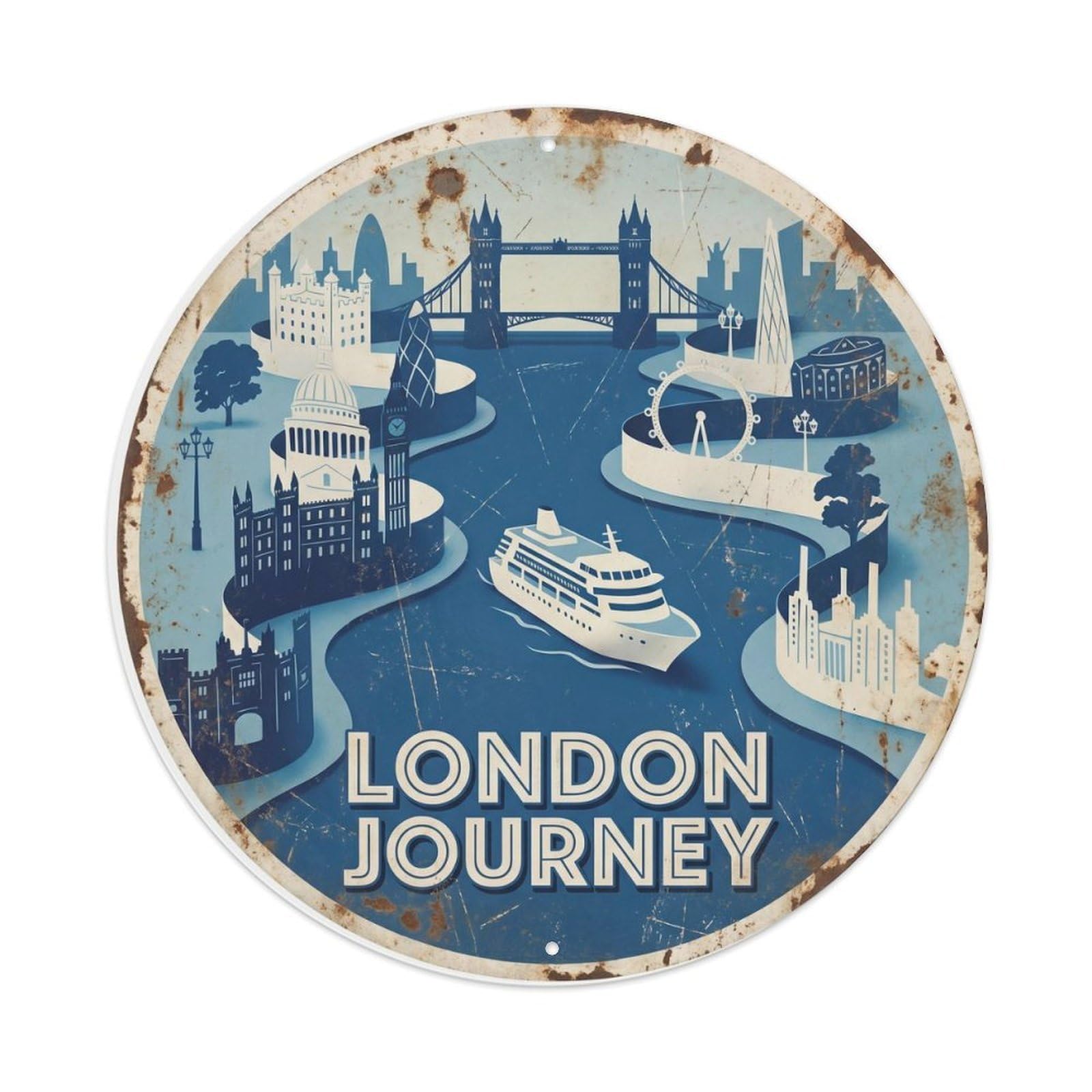 Fqcyn Style Vintage Travel London Thames Boat Metal Tin Sign