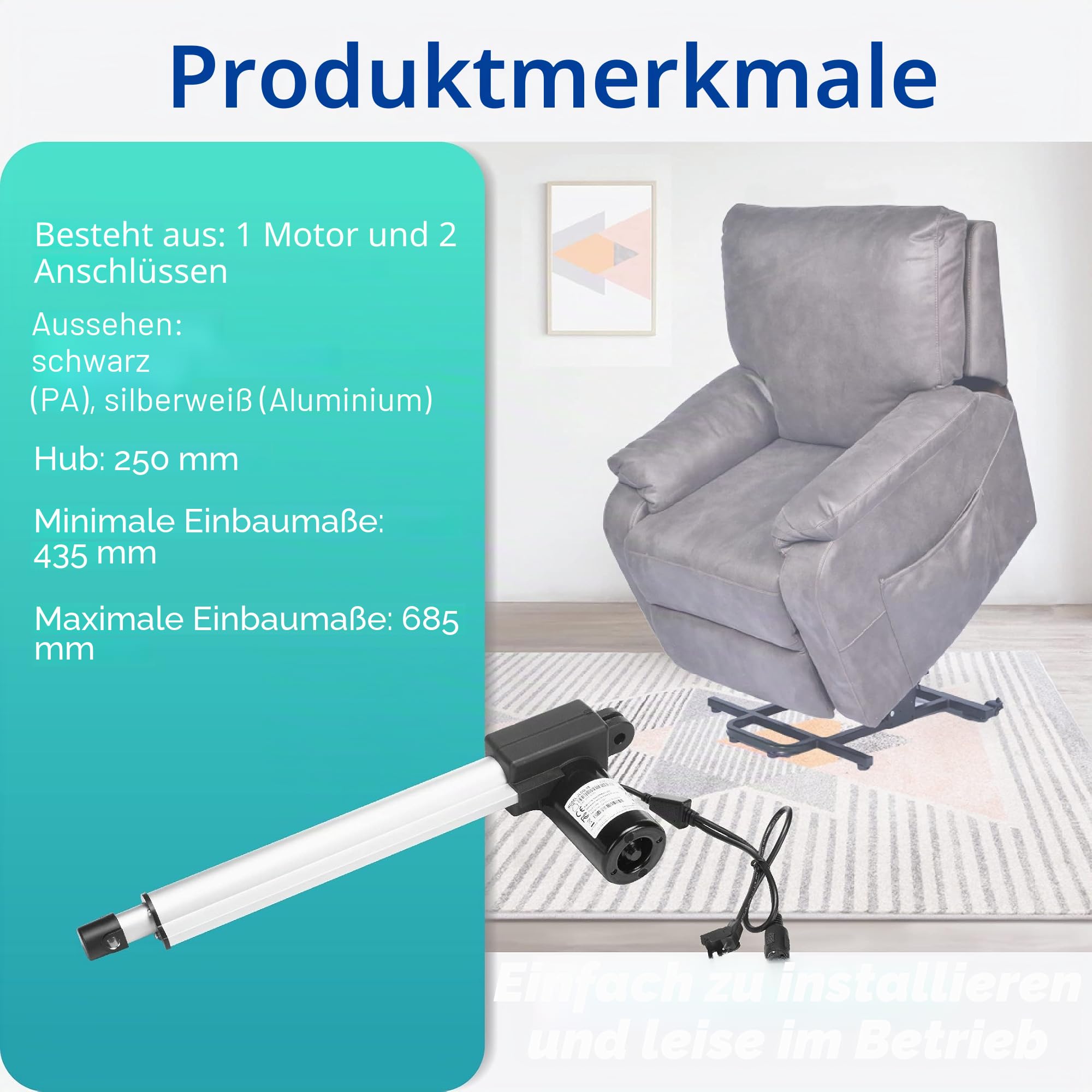 OKIN Motormodell JLDQ.10.435.250I für Liegestuhl-Bett-Stellantrieb, Power Lift Stuhl Motor Ersatzteil für JLDQ.19B.435.250D02/03/04, JLDQ.10.435.250, JLDQ.3.435.250, 1.28.00 0,110 cm 30