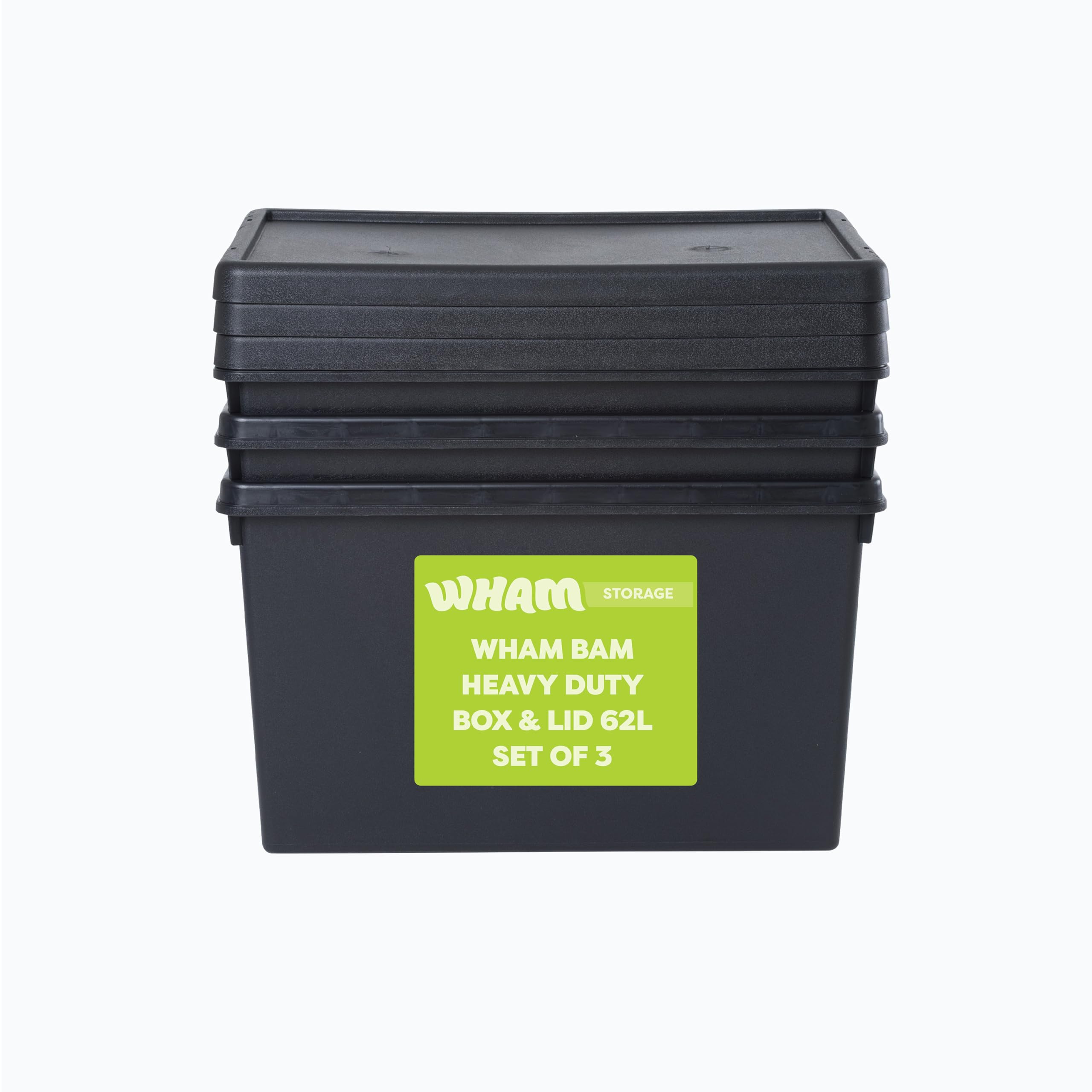 B&Q -  Bam Heavy Duty Storage Boxes With LidsRecycled And Recyclable Strong BoxBlackGarageShedSecure (62LSet Of 3)