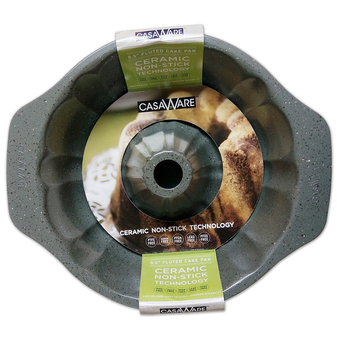 casaWare Fluted Cake Pan 9.5-inch (10-Cup) Ceramic Coated NonStick (Silver Granite)