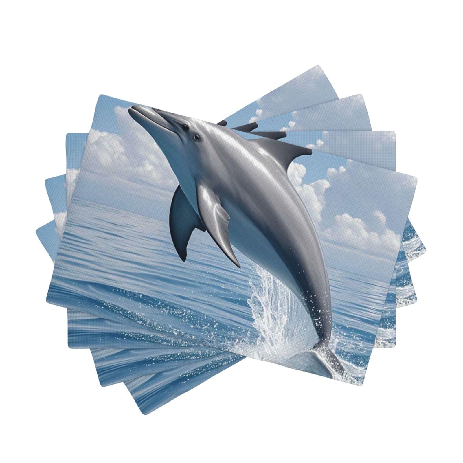 Placemats Set of One Size Washable Wipeable Table Mats Heat Resistant Weave Place Mats Dolphin Placemats Wrinkle Free Place Mats for Dining Table Kitchen Party Holiday Decoration 30 x 45 cm