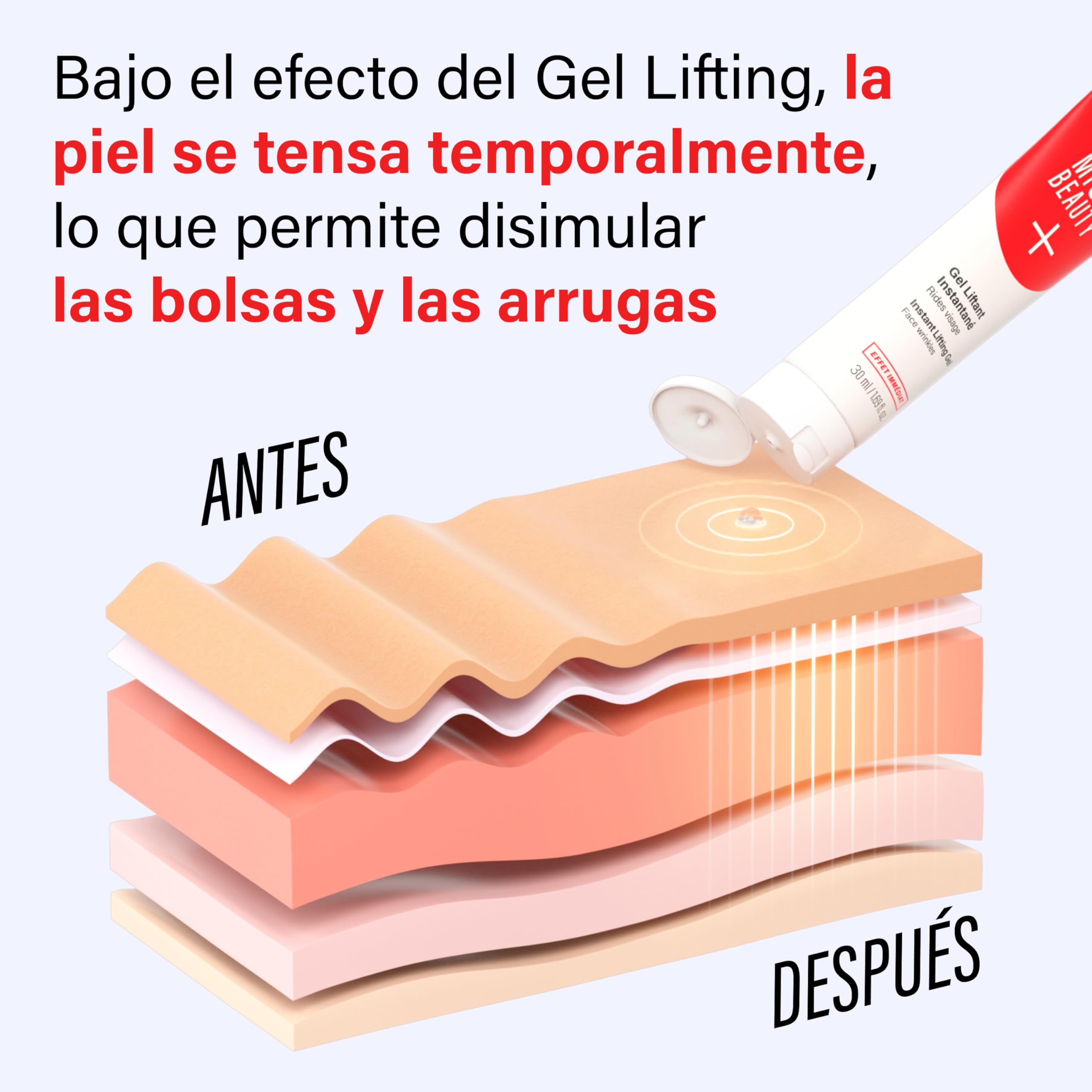 Rellenador de Arrugas - Corrector de Bolsas y Arrugas MYSOSBEAUTY – Crema Lifting Temporal Contorno de Ojos Anti-Edad – Efecto Lifting Instantáneo durante 8 h – Reduce Bolsas Bajo los Ojos (30 ml)