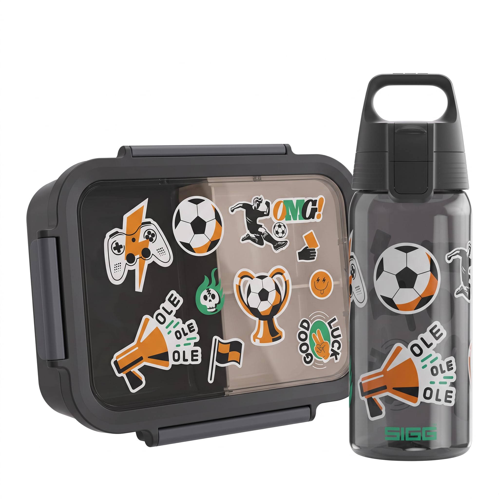 Sigg - NIMO Kids Set OLE OLE - Kids Water Bottle 0.5L & Lunch Box 0.8L - Inner Tray & Leakproof Snack Box - Microwave & Dishwasher Safe - BPA-Free - for School & Nursery - Black — image 1