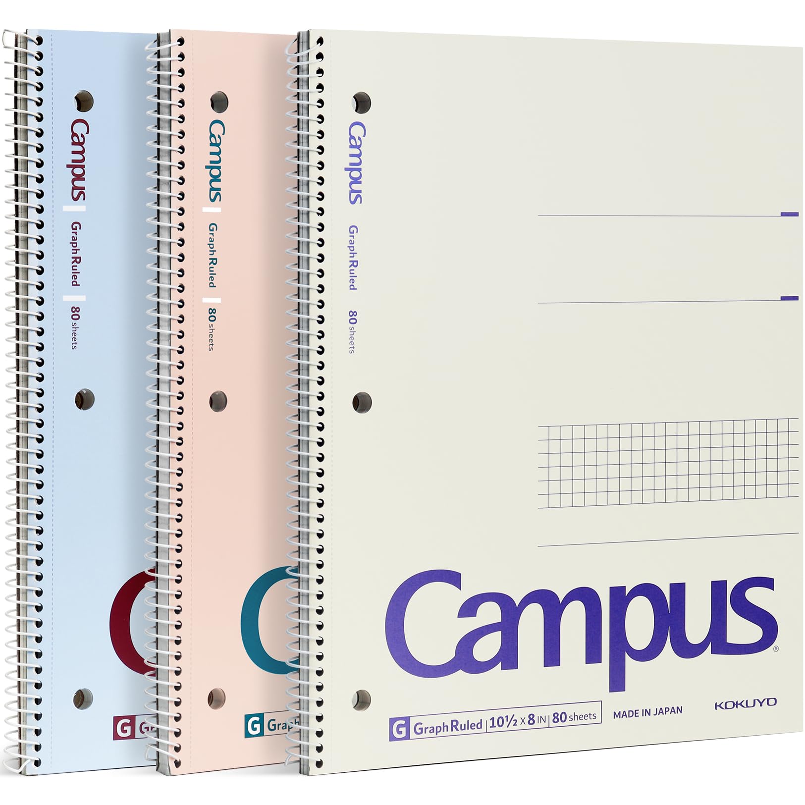 KOKUYO Lot de 3 carnets à spirale avec papier graphique de 12,7 x 12,7 cm