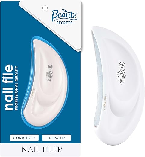 Beauté Secrets Nail Filer and Buffer, Professional Ear-Shaped Nail File with Round Blade for Effortless Nail Care and Precision Nail Buffer