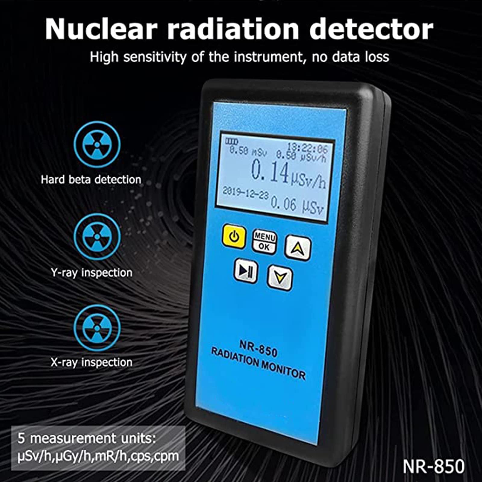 Draagbare Stralingsmeter Lcd Radiatiedetector NR-850 - Geigerteller, Draagbare Stralingsmeter Voor X, Y, Bèta, Met LCD, Geluid/Licht Alarm Draagbare Radioactiviteitsmeter