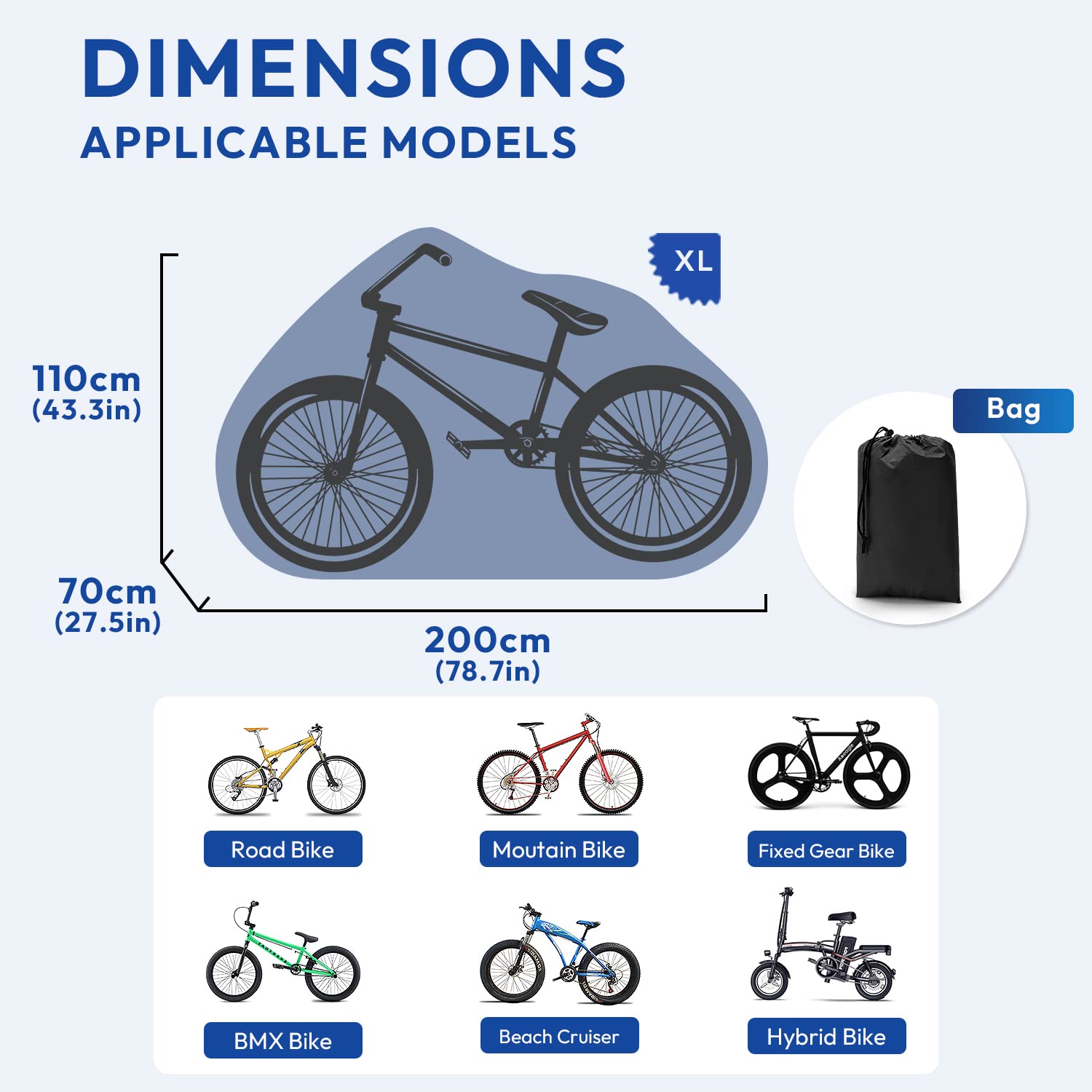 Aoreun Telo Copri Bicicletta, 210T Custodie per Bicicletta Impermeabile Antipolveri Anti-UV con Fori per Lucchetto, per Esterno Mountain Bike/Bici da Strada/Bici da Pista/Scooter - Nero