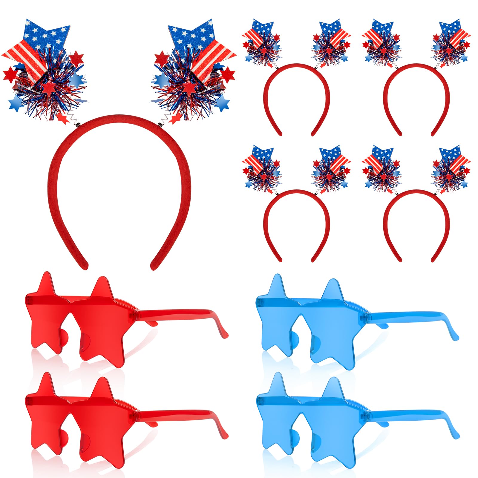 8 Pcs Patriotic Party Accessories USA Flag Headband Star Sunglasses Patriotic Headbands and Sunglasses Set for 4th of July Independence Day Memorial Day Party Favors