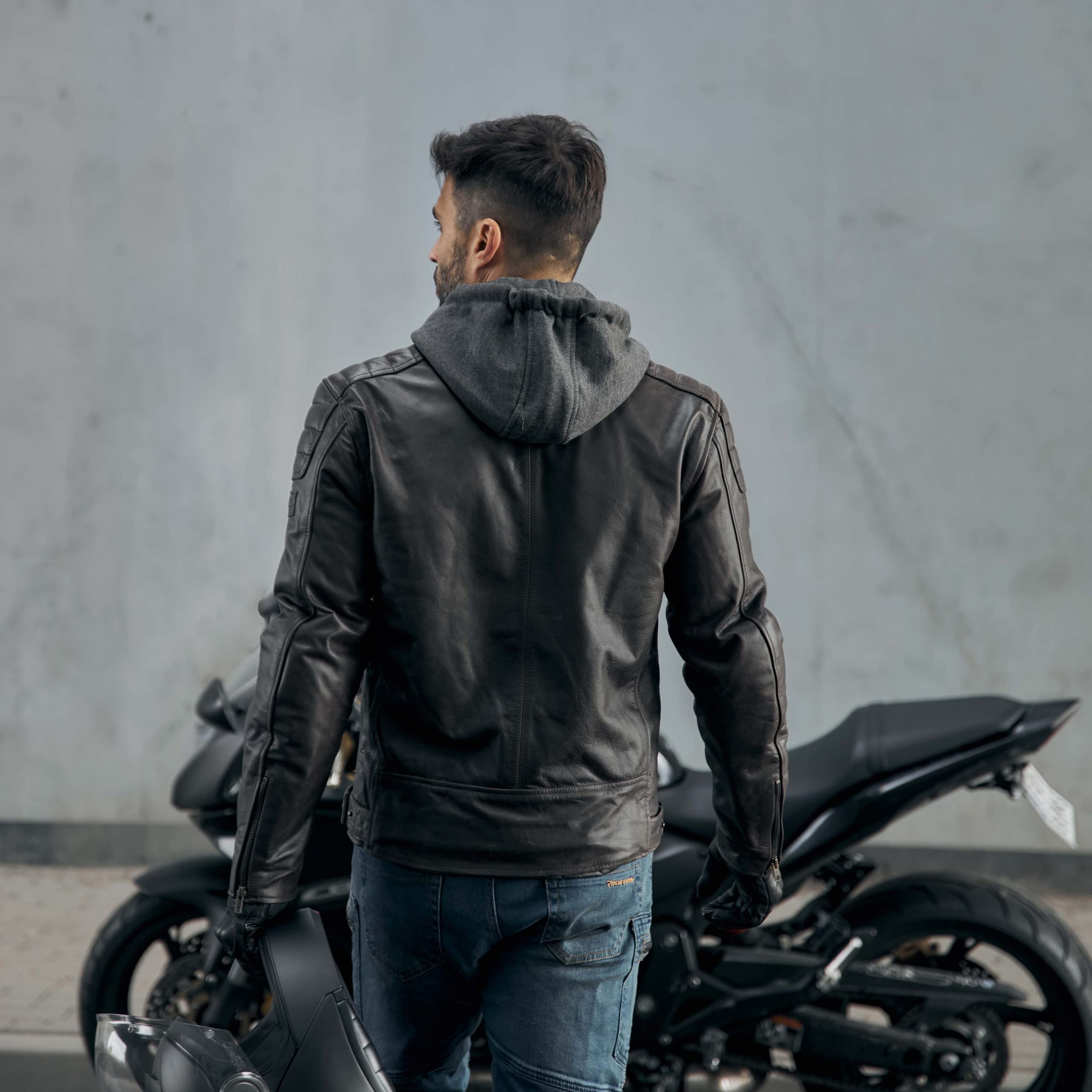 REBELHORN Impala Motorradjacke Herren | Leder | Ellbogen und Schulterprotektoren | Abnehmbare Kapuze | Größen bis 10XL