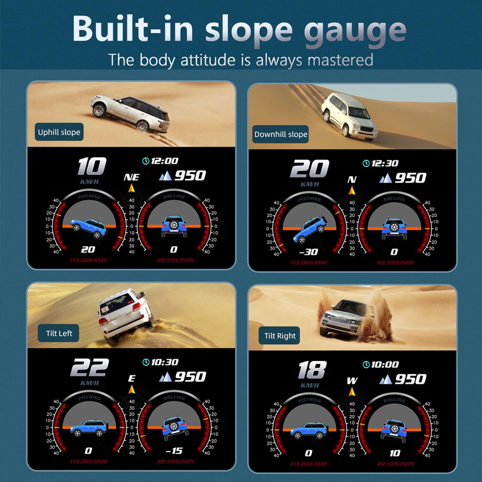 Head Up Display Auto, Modalità OBD 2 GPS Tachimetro Auto Universale con Inclinometro con Funzione di Avviso, Valore Rpm e Velocità Identificabili