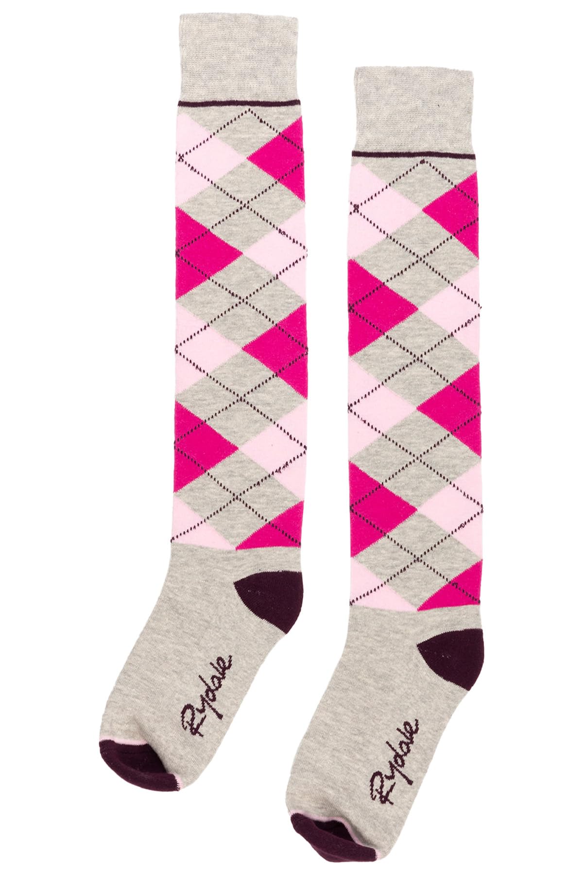 Ladies Knee High Riding Socks Cotton Blend Women'sEquestrian Boot Sock Cushioned Sole Long Socks (Argyle Marl Grey)