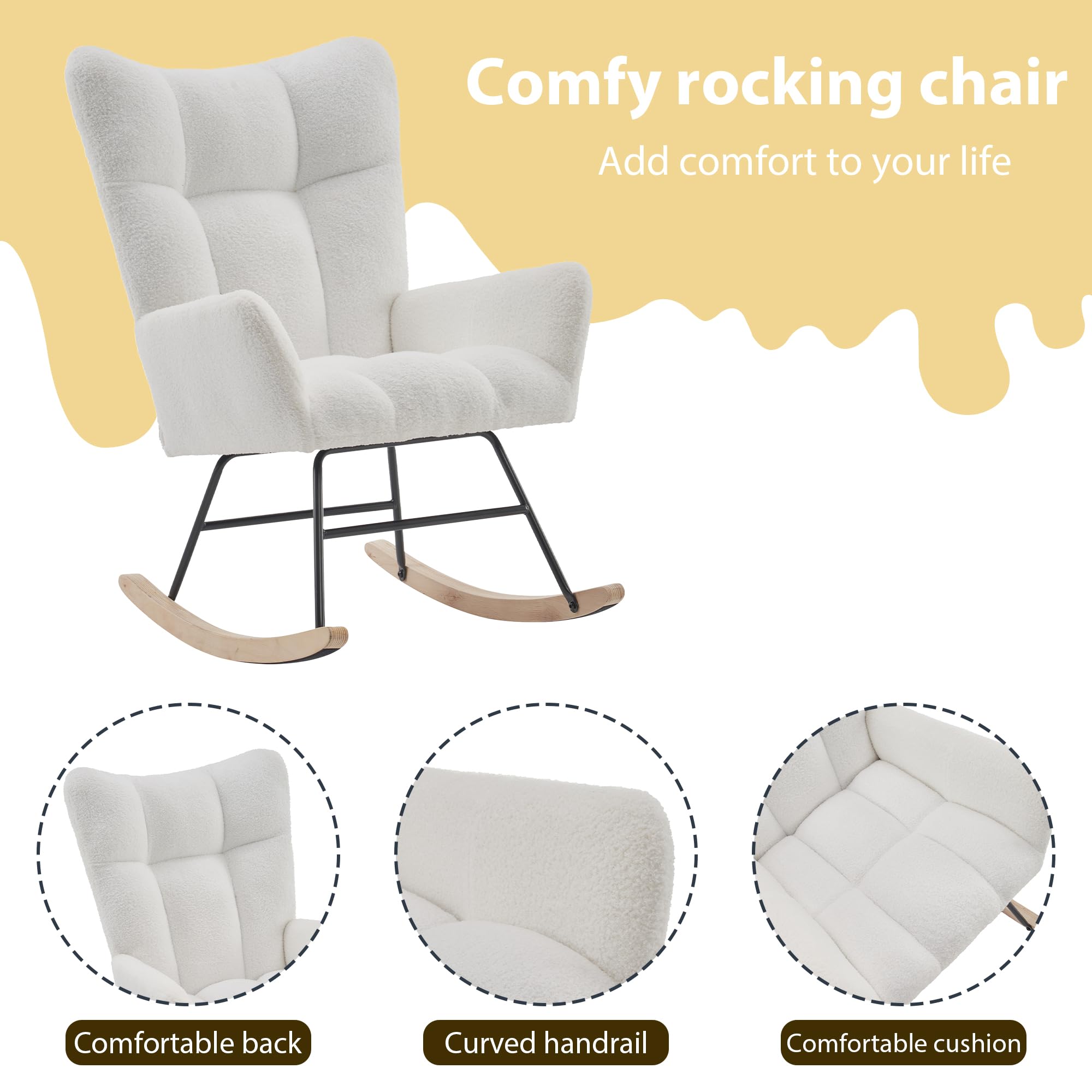 Mecedora, mecedora, sillón de lectura, sillón con respaldo alto y reposabrazos, de terciopelo de peluche, para salón, dormitorio y patios, 95 x 53,5 x 91 cm (blanco)
