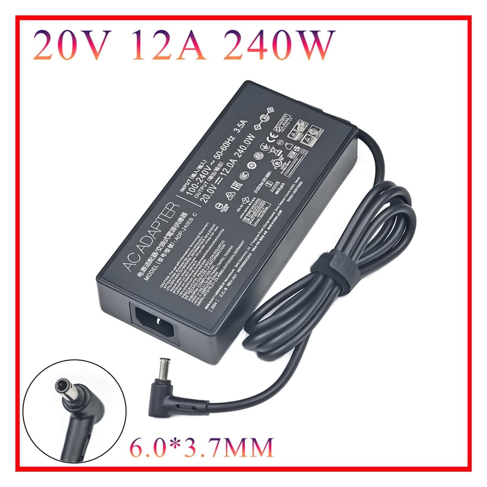Caricatore Da Giro Con Adattatore CA 20 V 12 A 240 W, Compatibile for ASUS, Compatibile Con Alimentatore ROG 15 GX550LXS RTX2080 ADP-240EB B 6,0 X 3,7 Mm G17 G713IM(And EU Plug)