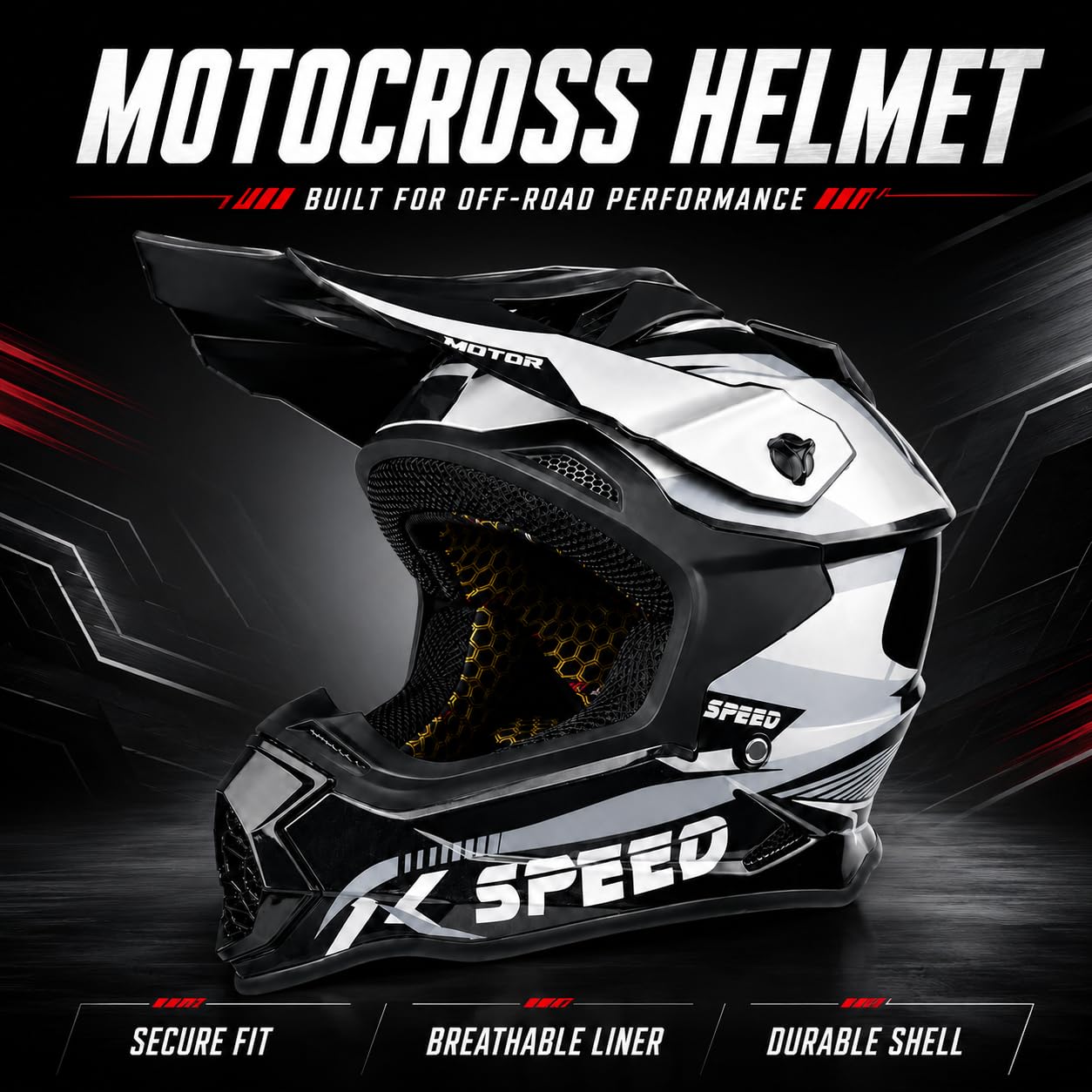 Casco Motocross Adulto, Casco Moto per Cross, Enduro, Quad e Fuoristrada