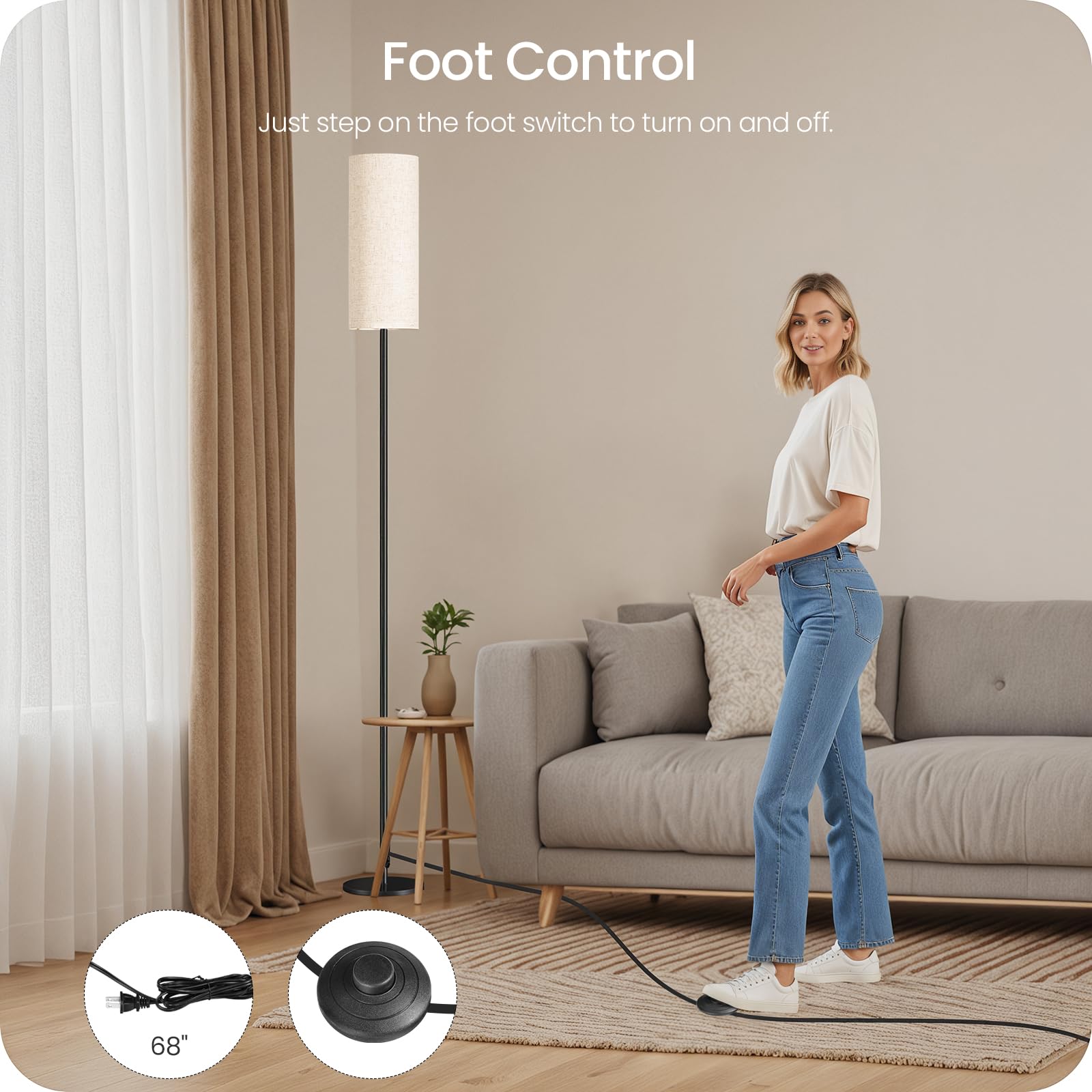 64 4 Dimmable Floor Lamp for Living Room with Remote and Foot Switch Modern Standing Tall Lamp Corner — view 6