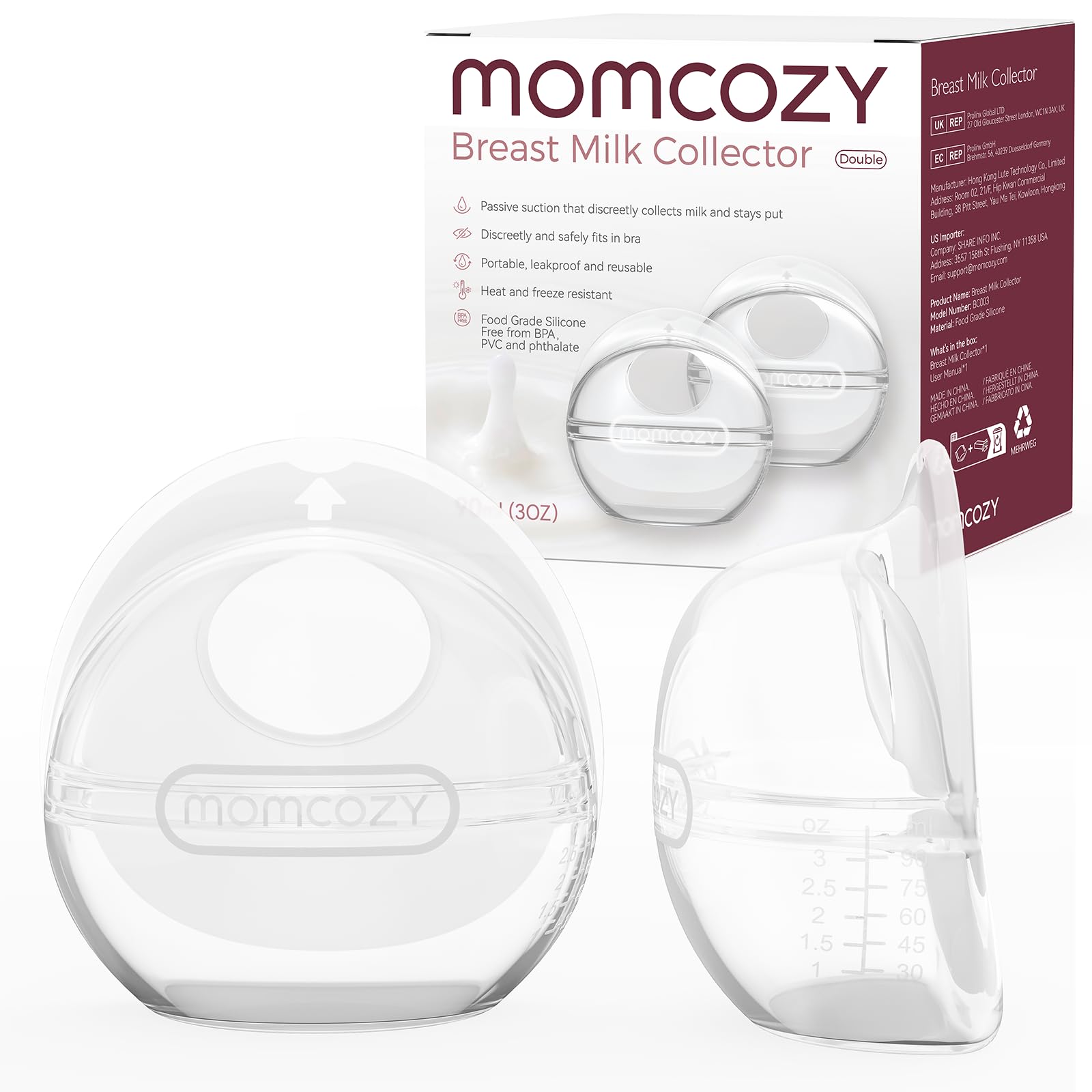 Momcozy Coppette Raccogli Latte Materno Riutilizzabili, Conchiglie in Silicone Morbido per Allattamento, 90 ml, 2 Pezzi, Comfort e Adattamento Migliore