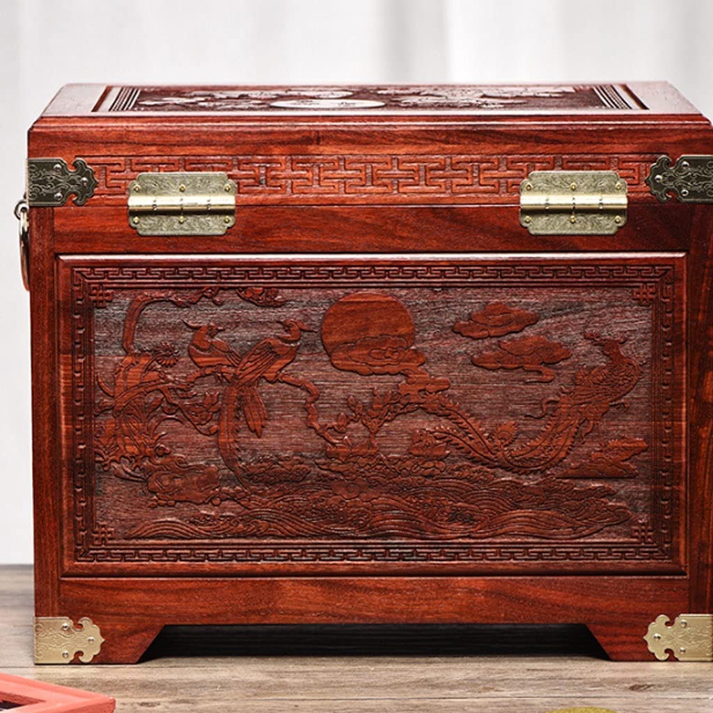 Caja De Reloj Joyero Rojo De Madera De Estilo Chino con Cerradura, Pendientes, Collares, Relojes, Cajas De Almacenamiento De Joyas Estuche para Relojes