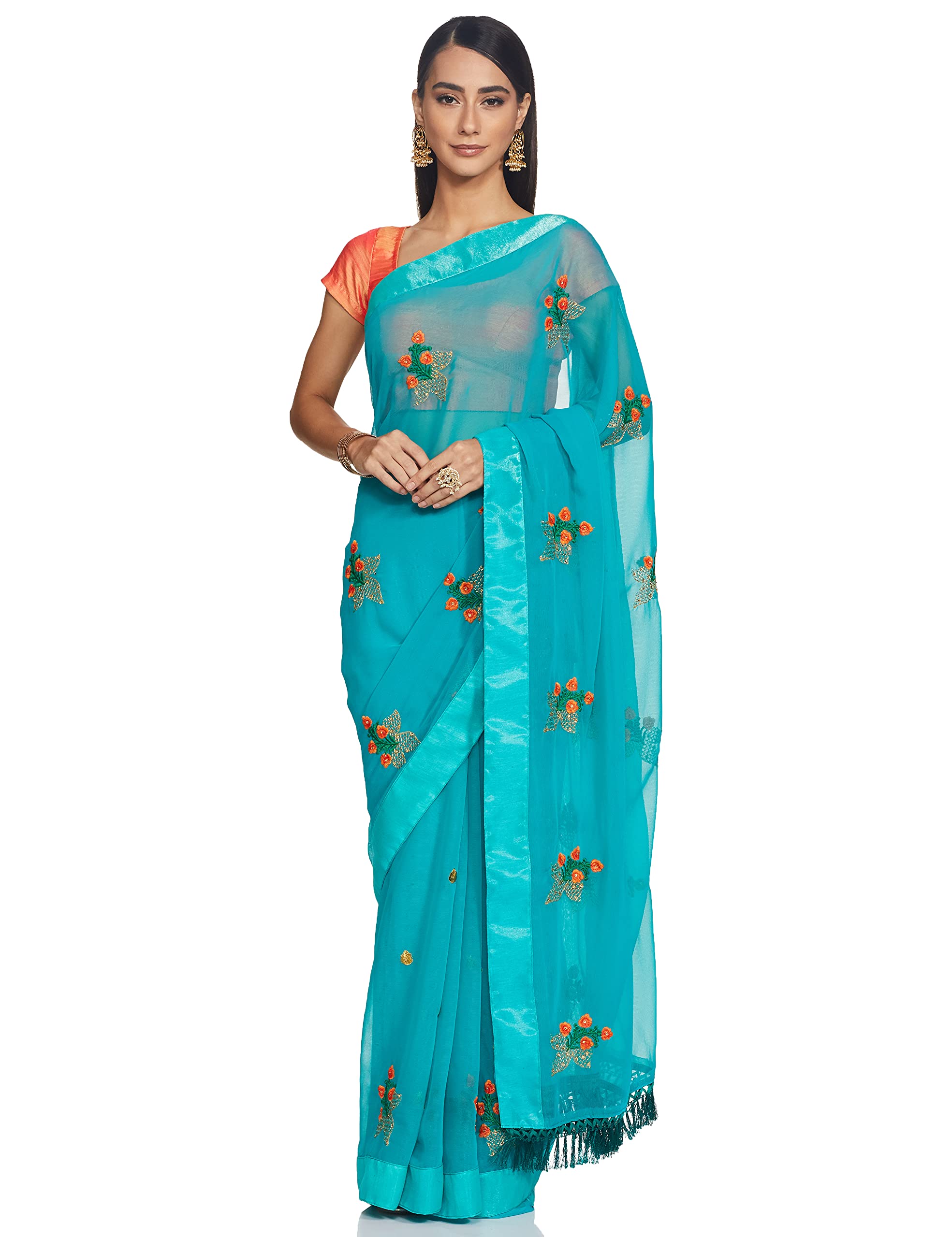 DiverseWomen Embellished Zari & Thread Work Saree With Blouse
