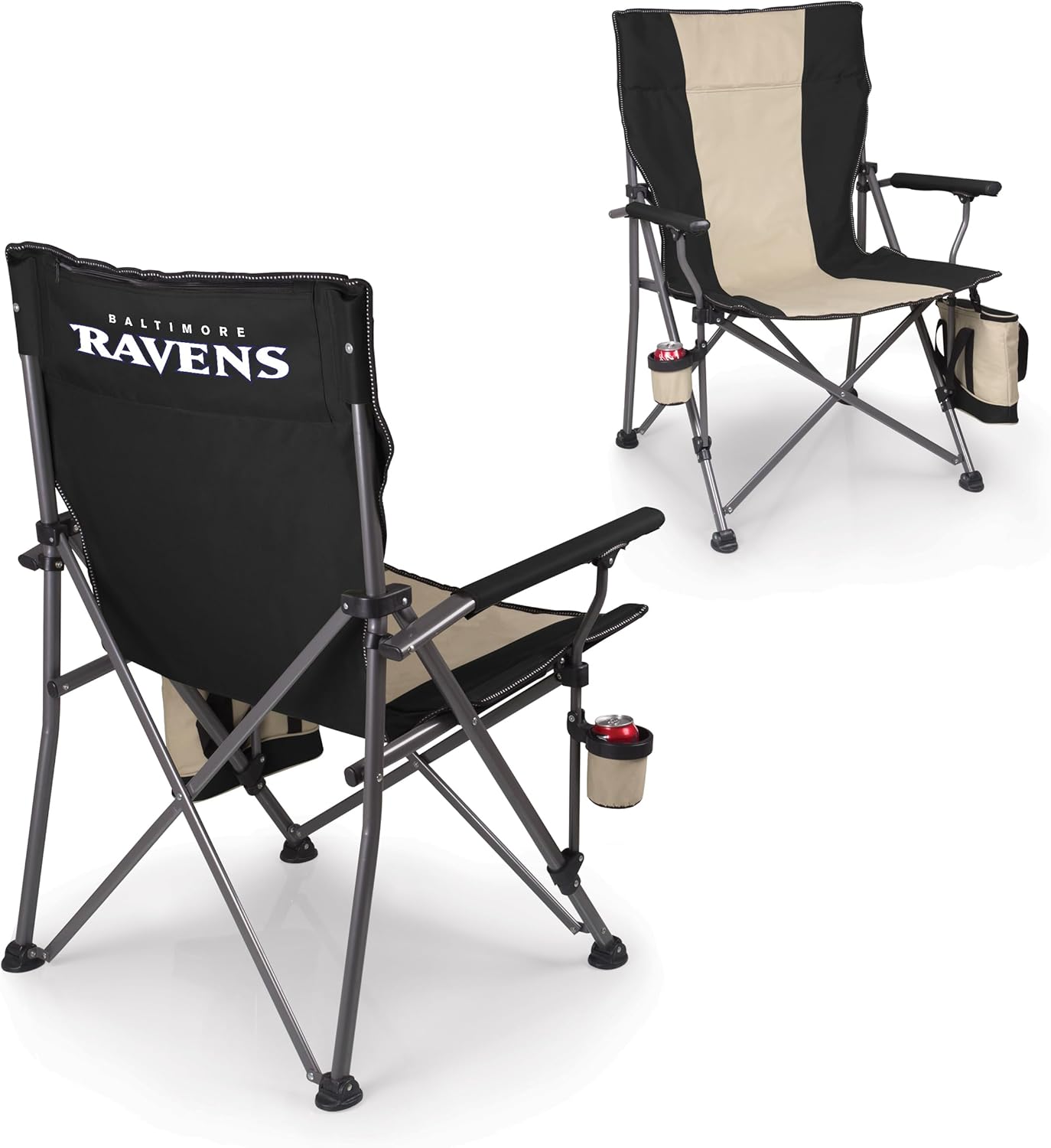 Picnic TIME NFL Baltimore Ravens Big Bear XXL Camp Chair with Cooler, Heavy Duty Beach Chair, 500 lb Capacity Camping Chair with Carry Bag, (Black)