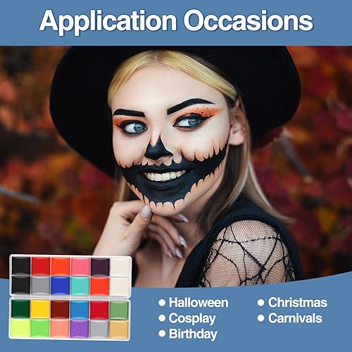 Miniatura 5 de Kit de pintura facial para fiesta de niños, kit de pintura facial de 22 colores, incluye bandeja de pintura, esponjas, pinceles y plantillas, kit de