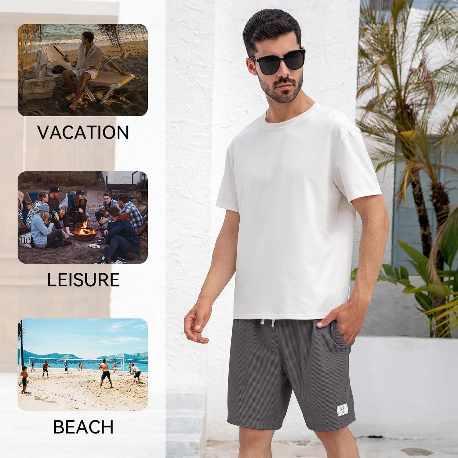 Mens Corduroy Shorts with Pockets,7 Inch Casual Elastic Waist Summer Beach Shorts with Drawstring