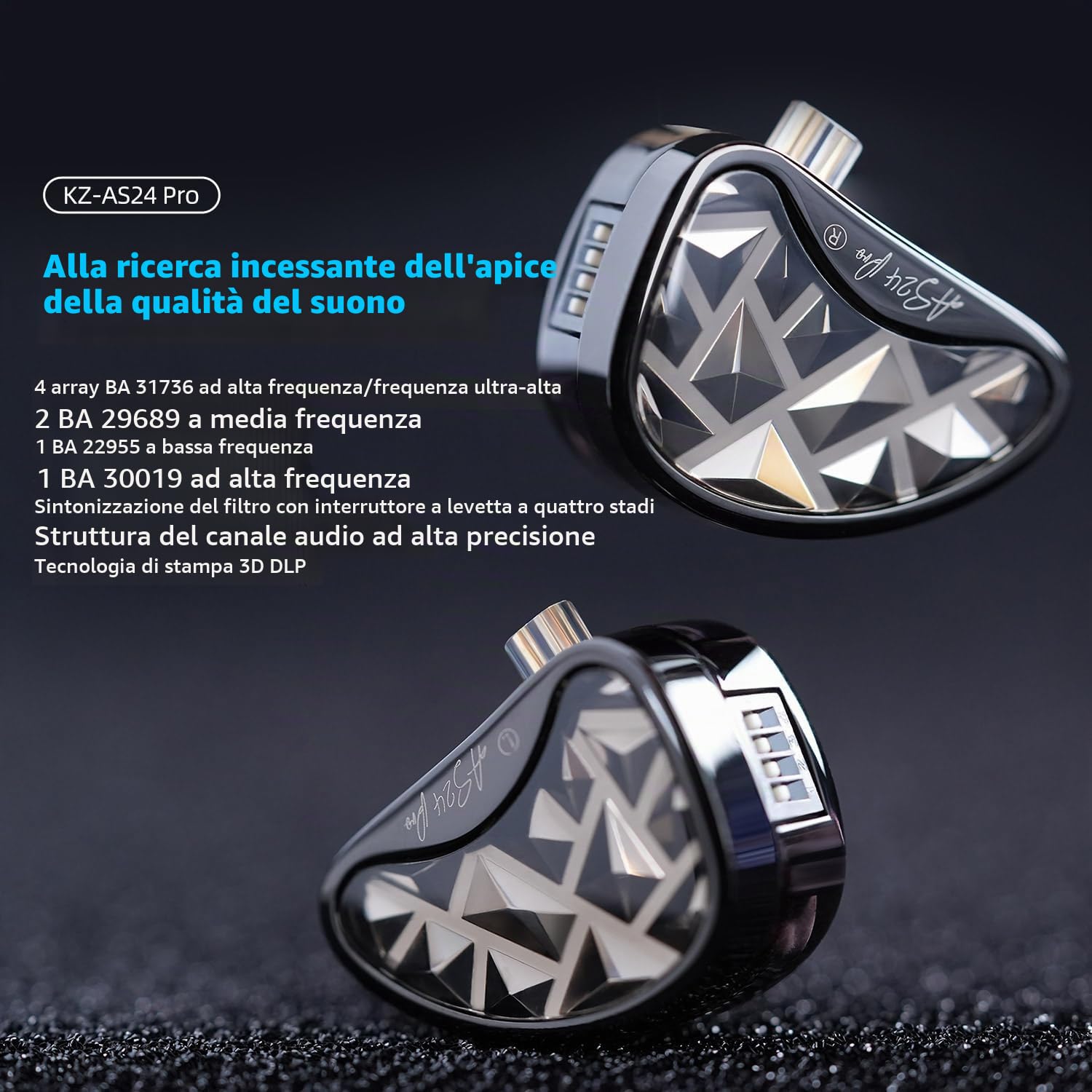 KZA COUSTICS AS24 PRO 24 Auricolari ad armatura bilanciata IEM in-ear monitor cuffie da studio con versione standard e sintonizzazione, suono HiFi per musicisti audiofili (standard senza microfono)