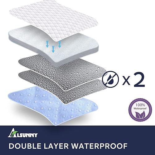 Miniatura 5 de Almohadillas de cama antideslizantes, 34 x 36 pulgadas (paquete de 2), impermeables, lavables, protectores de colchón de incontinencia reutilizables