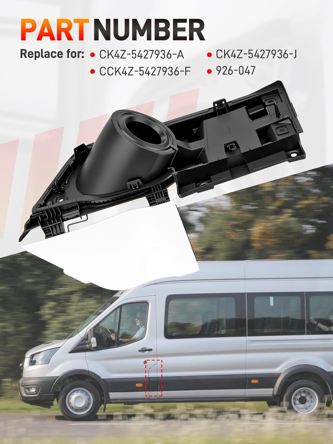 Fuel Filler Door Housing Pocket Hinge Gas Door with White Cover Compatible with 2015-2024 Ford Transit 150 250 350 350HD 3.5L 3.7L V6, Fuel Gas Tank Filler Pip Replace# CK4Z-5427936-A CK4Z5427936J