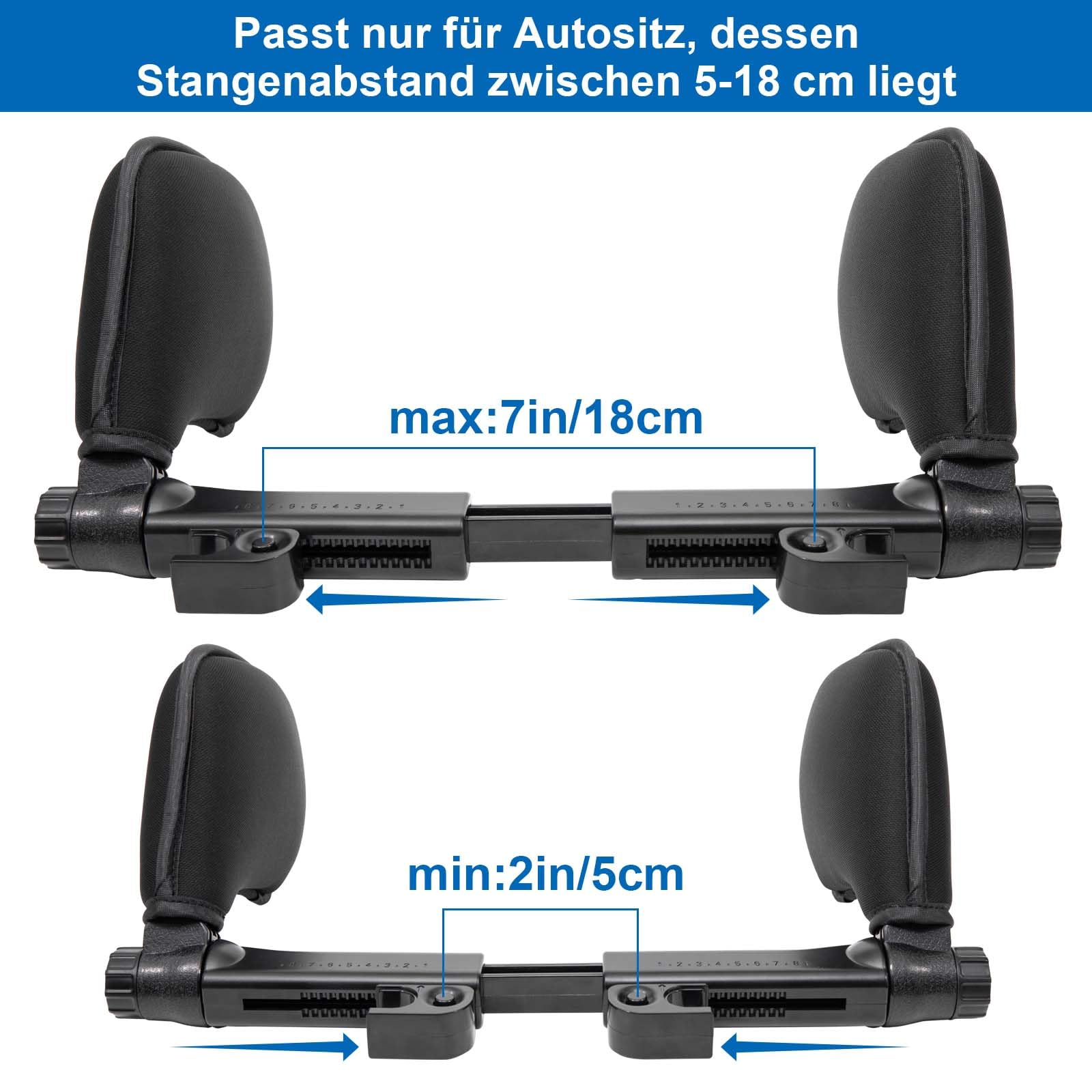 Spurtar Kopfstütze Auto Kinder Nackenkissen Auto Höhe einstellbar, 360 °Rotation, Weichem Gedächtnisschaum, für Kinder und Erwachsene, Nackenstütze Auto zum Schlafen - Schwarz