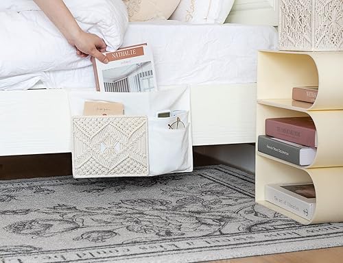 Miniatura 3 de Mkono Organizador de sofá para mesita de noche, soporte de control remoto bohemio de macramé, organizador de sofá con 4 bolsillos para revistas,