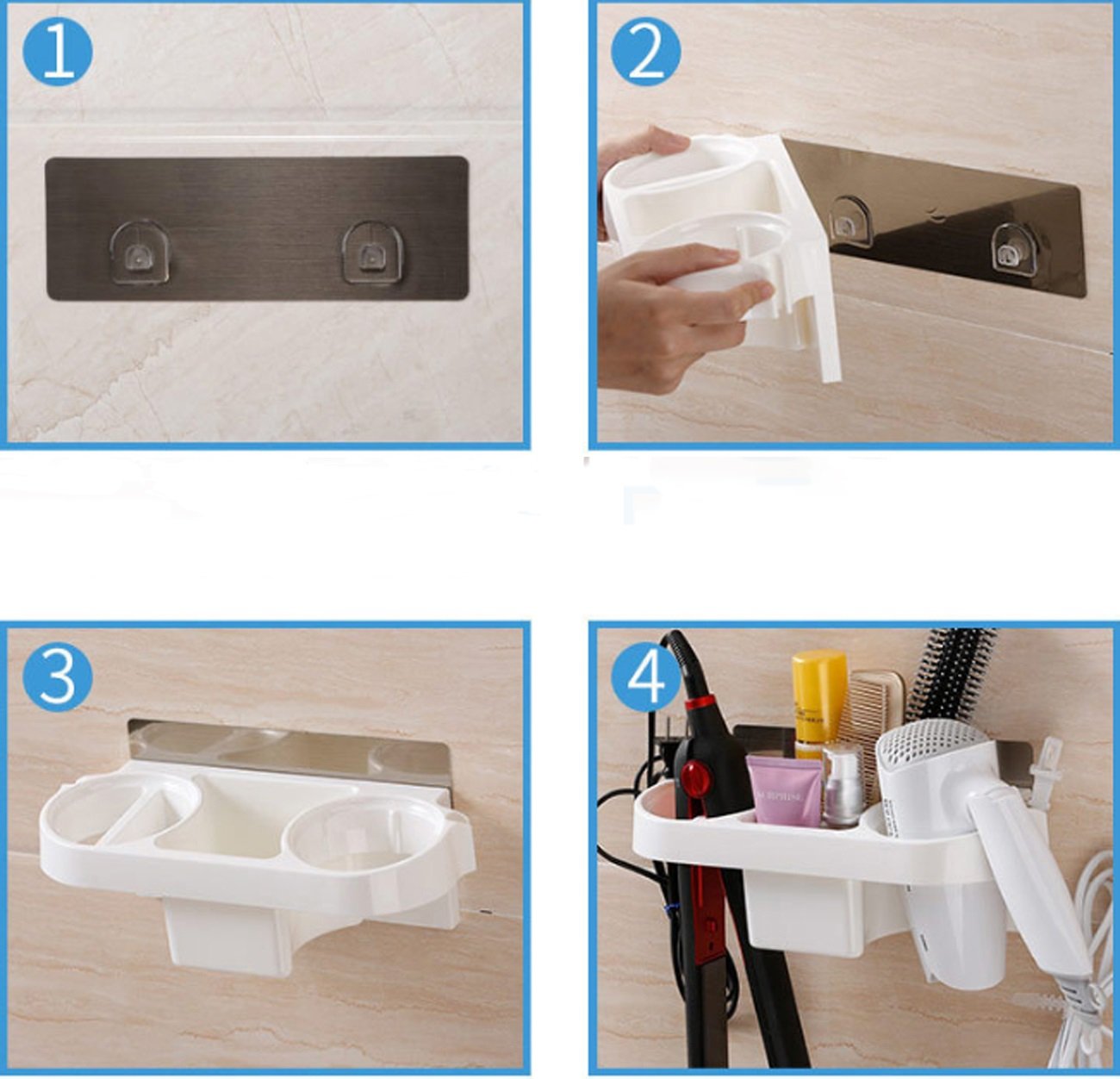 Multi-propósito Lechón Secador de Pelo Titular Montaje en Pared Secador de Pelo Estante Colgante Secador de Pelo Rack con Taza para Peine Plancha de Pelo Enchufe Enchufe Titular Baño